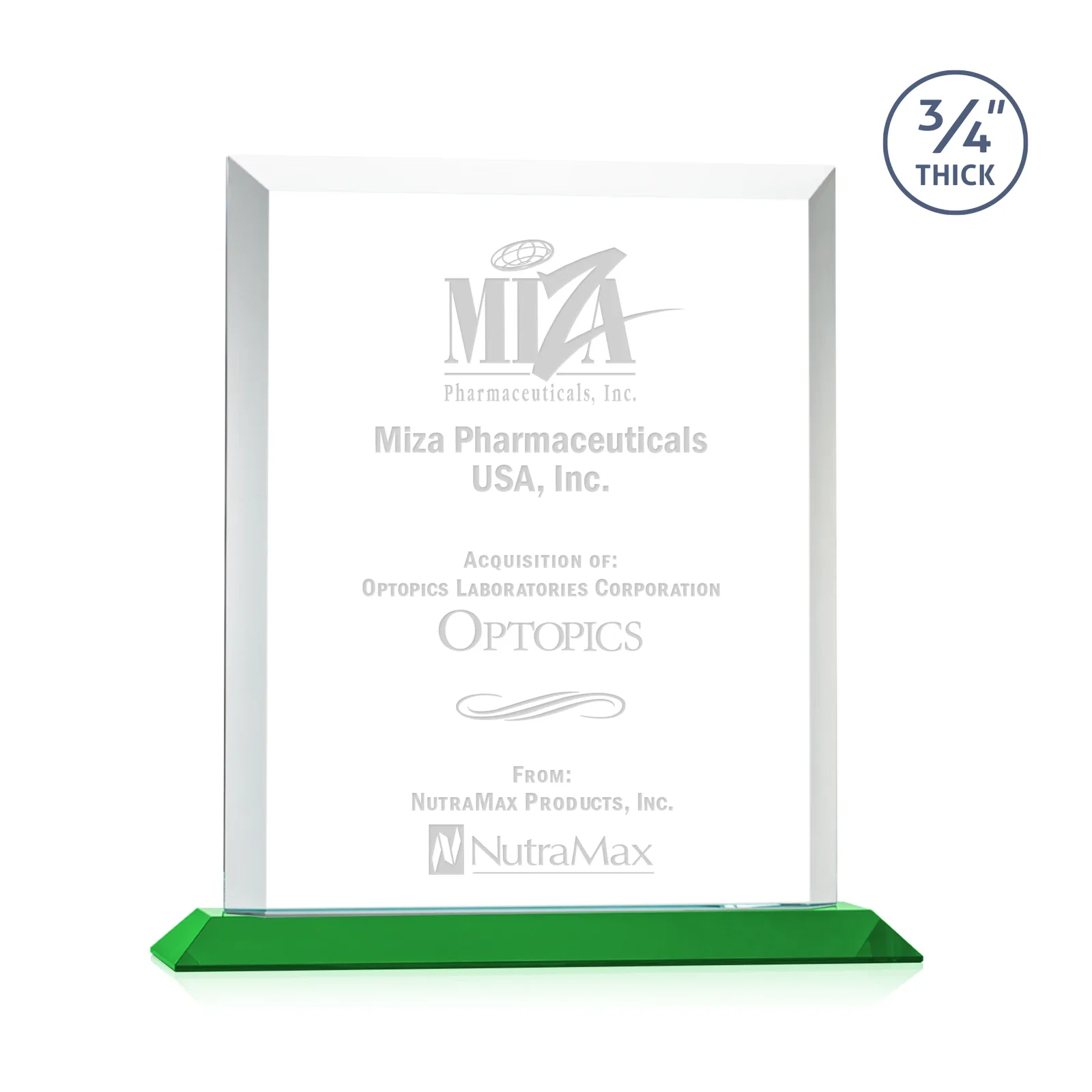 Personalized Three-Quarter-Inch Starfire Rectangle with Bevel-Framed Window, awards for volunteer appreciation