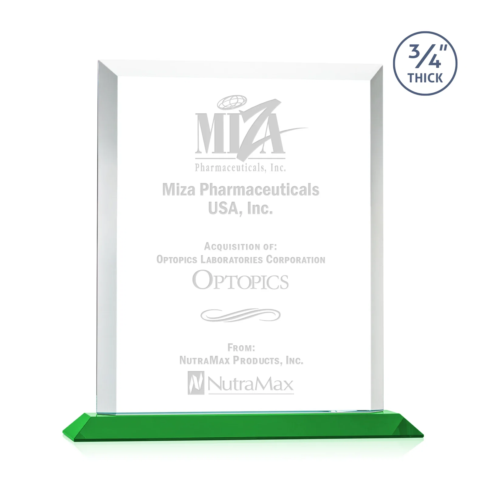 Personalized Three-Quarter-Inch Starfire Rectangle with Bevel-Framed Window, awards for dealer and partner awards