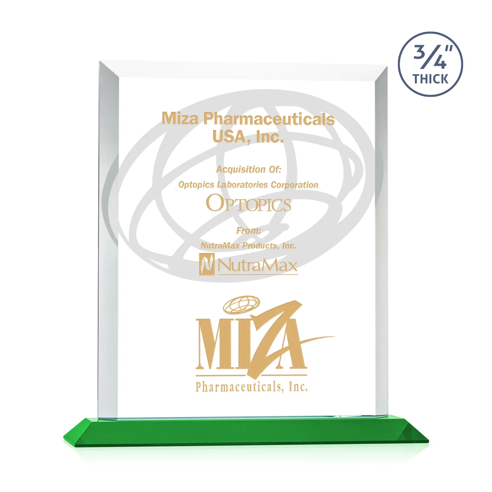 Personalized Three-Quarter-Inch Starfire Rectangle with Bevel-Framed Window, awards for company anniversary events