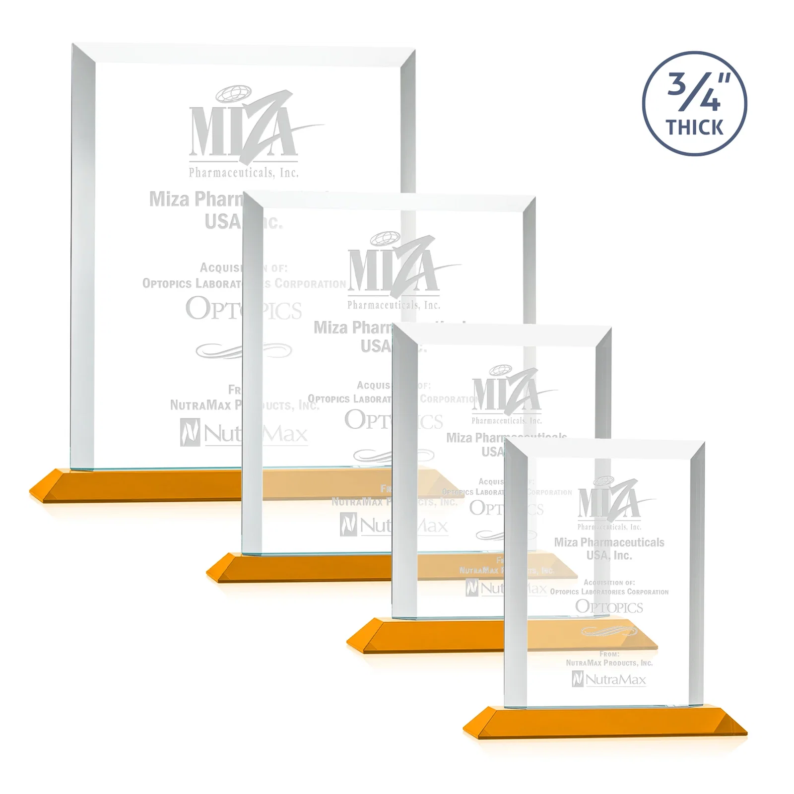 Promotional Three-Quarter-Inch Starfire Rectangle with Bevel-Framed Window, awards for employee recognition