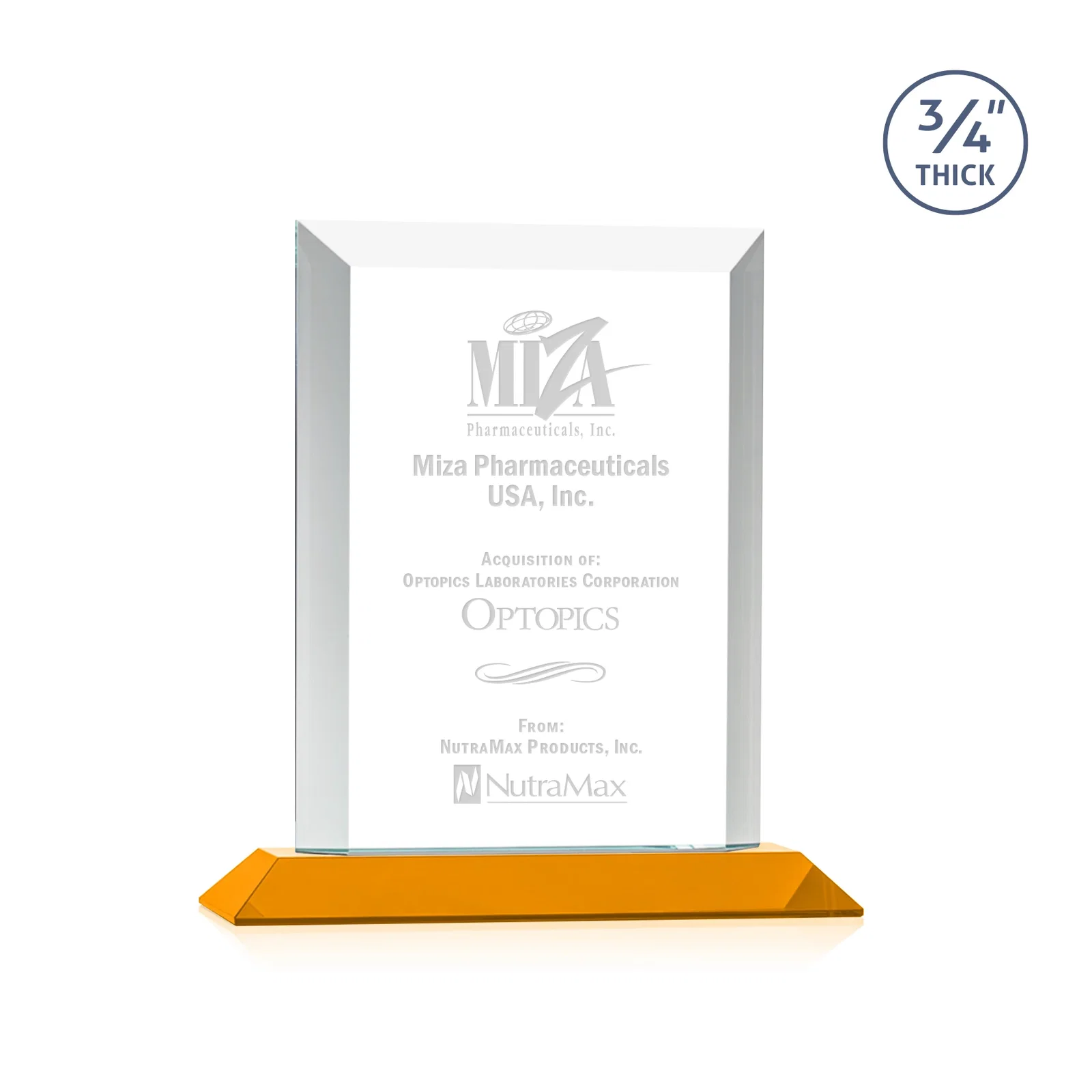 Promotional Three-Quarter-Inch Starfire Rectangle with Bevel-Framed Window, awards for corporate award ceremonies