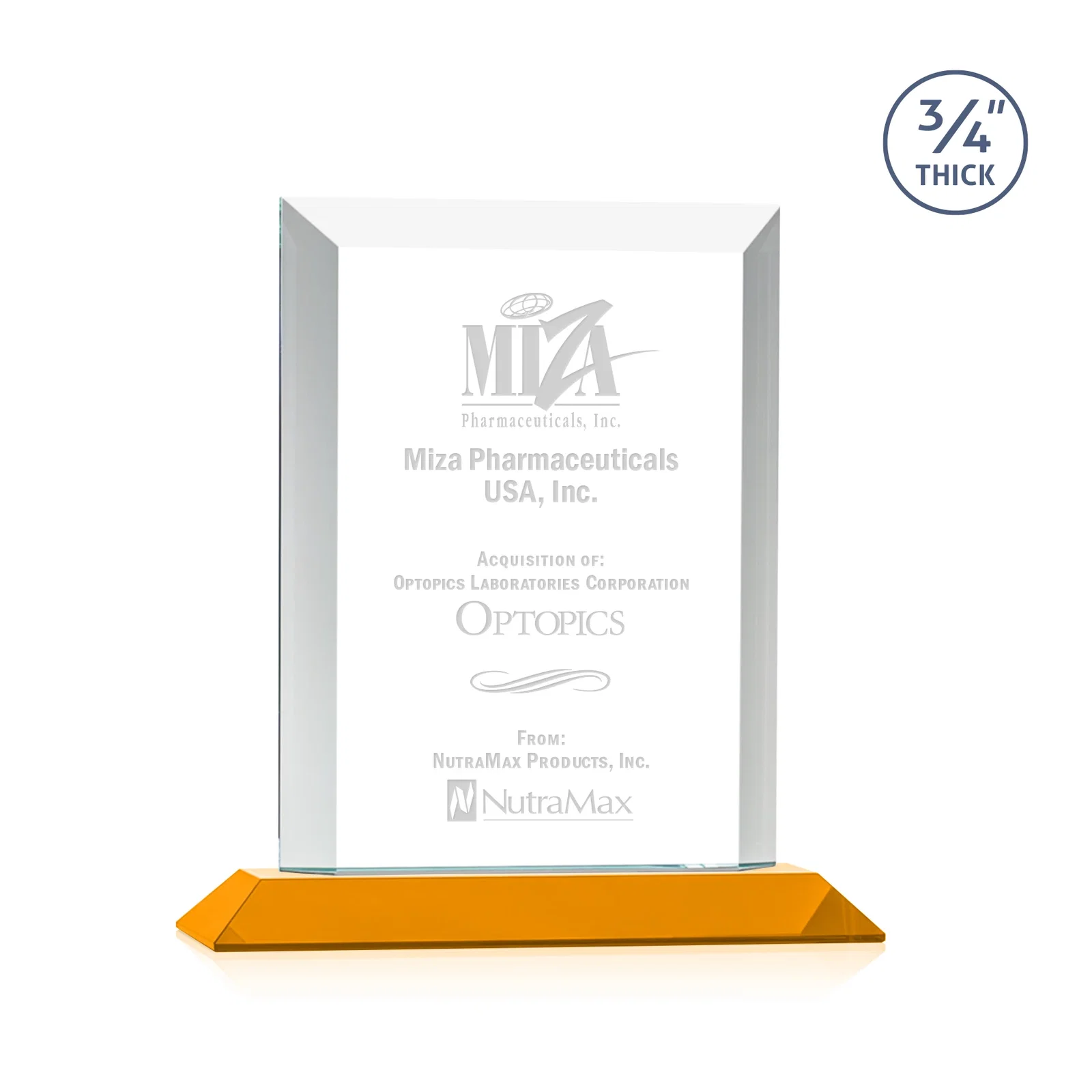 Promotional Three-Quarter-Inch Starfire Rectangle with Bevel-Framed Window, awards for service anniversary gifts
