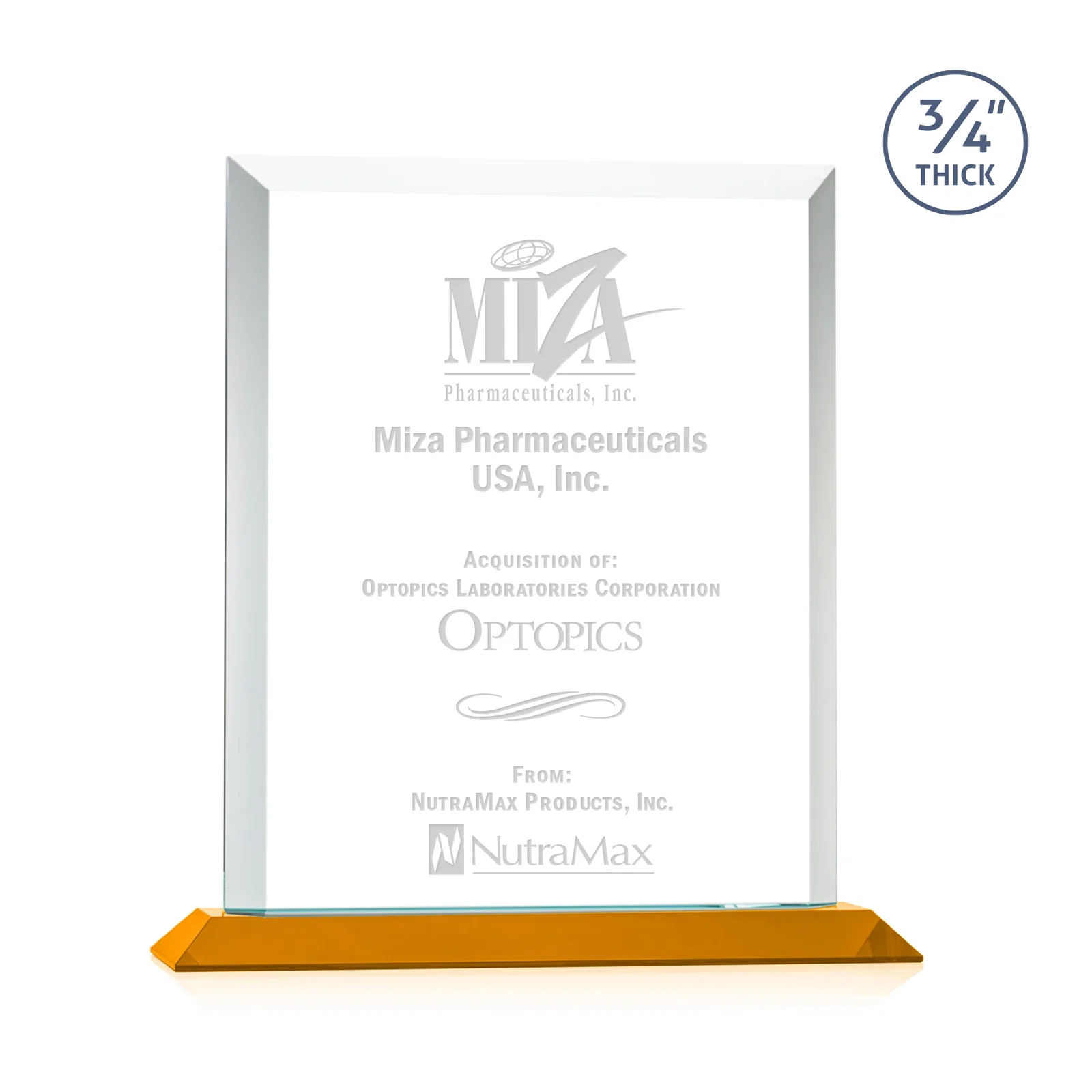 Promotional Three-Quarter-Inch Starfire Rectangle with Bevel-Framed Window, awards for sales achievement awards