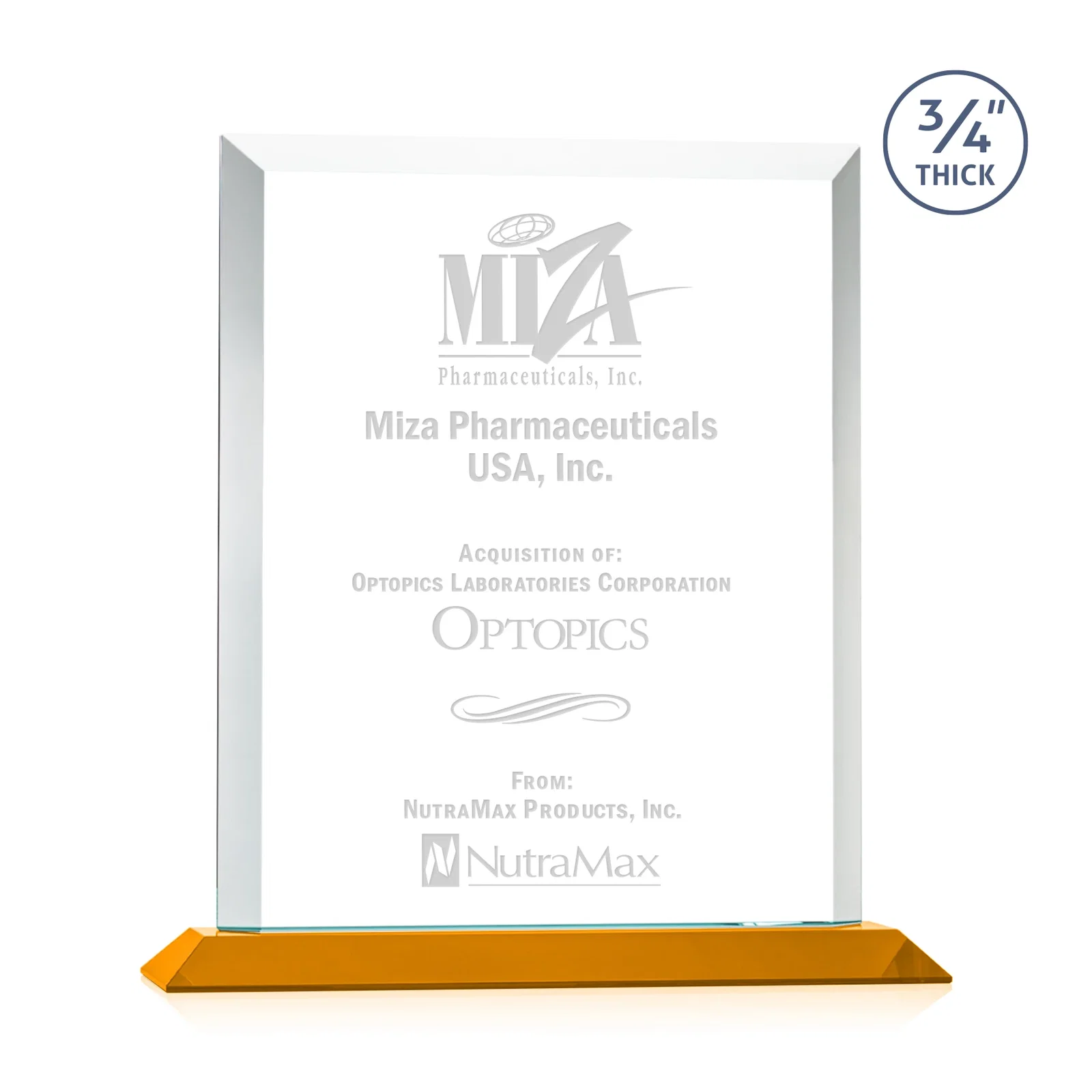 Promotional Three-Quarter-Inch Starfire Rectangle with Bevel-Framed Window, awards for retirement presentations