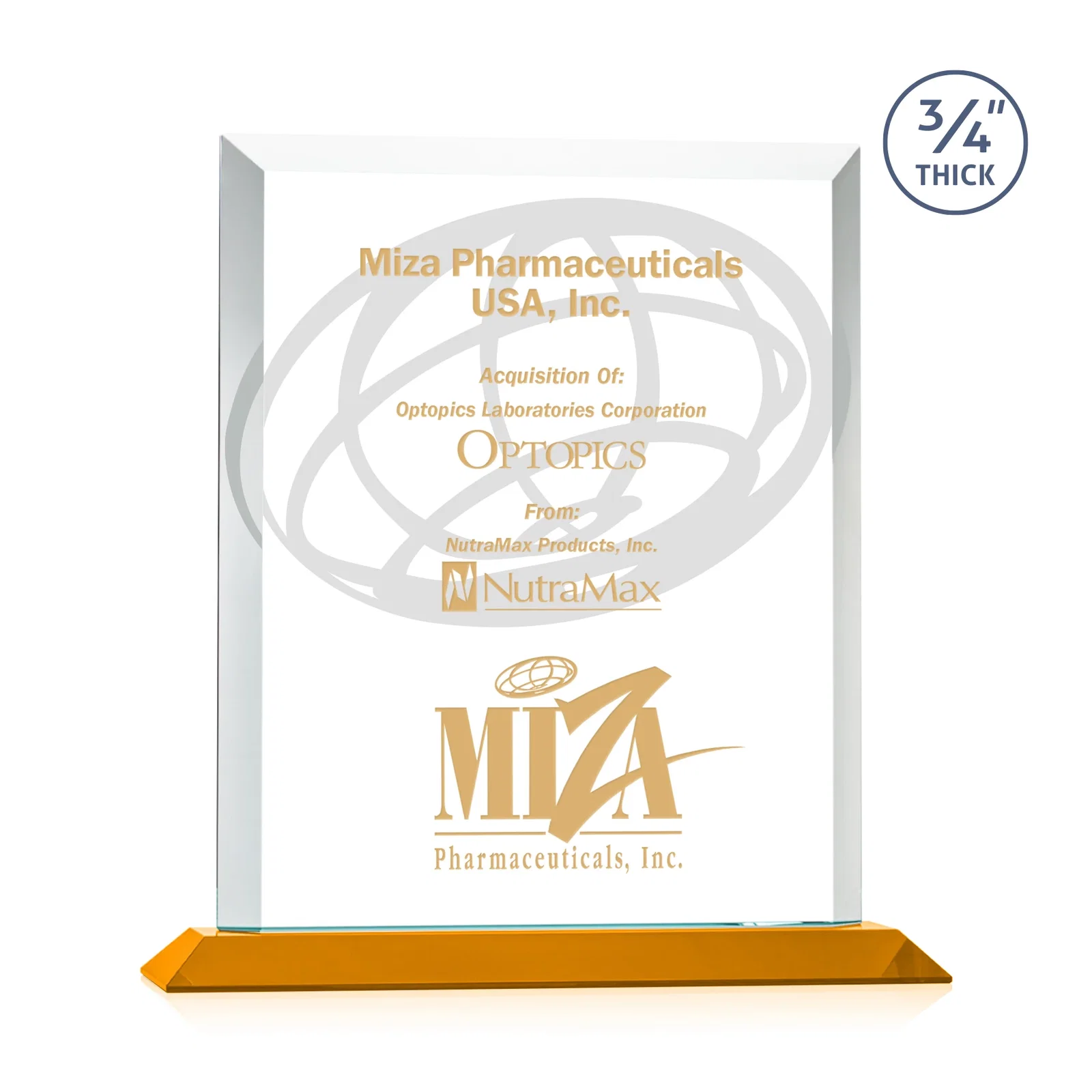 Promotional Three-Quarter-Inch Starfire Rectangle with Bevel-Framed Window, awards for team milestone celebrations