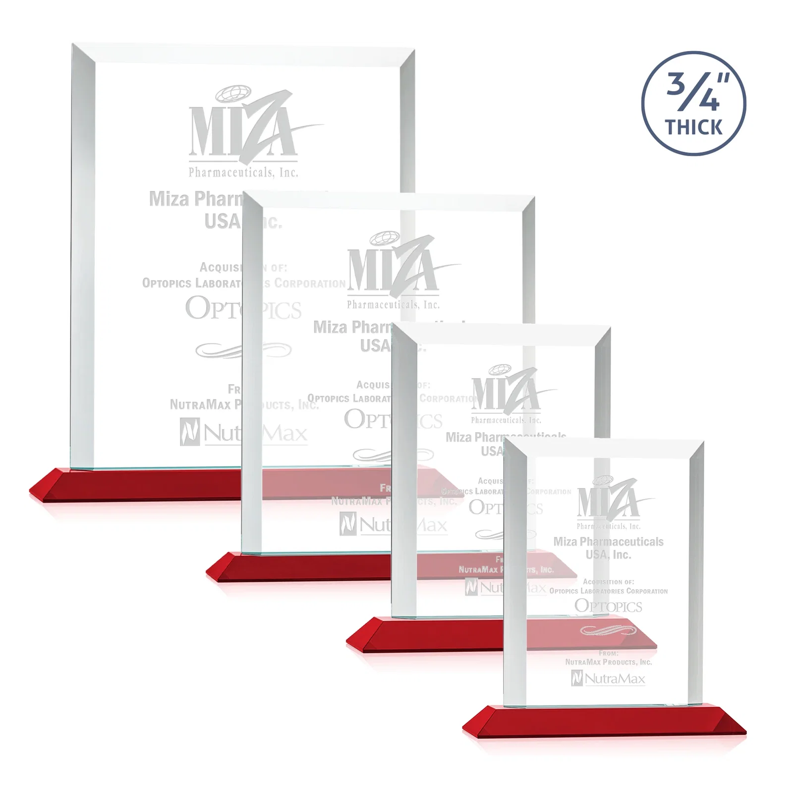 Promotional Three-Quarter-Inch Starfire Rectangle with Bevel-Framed Window, awards for donor appreciation