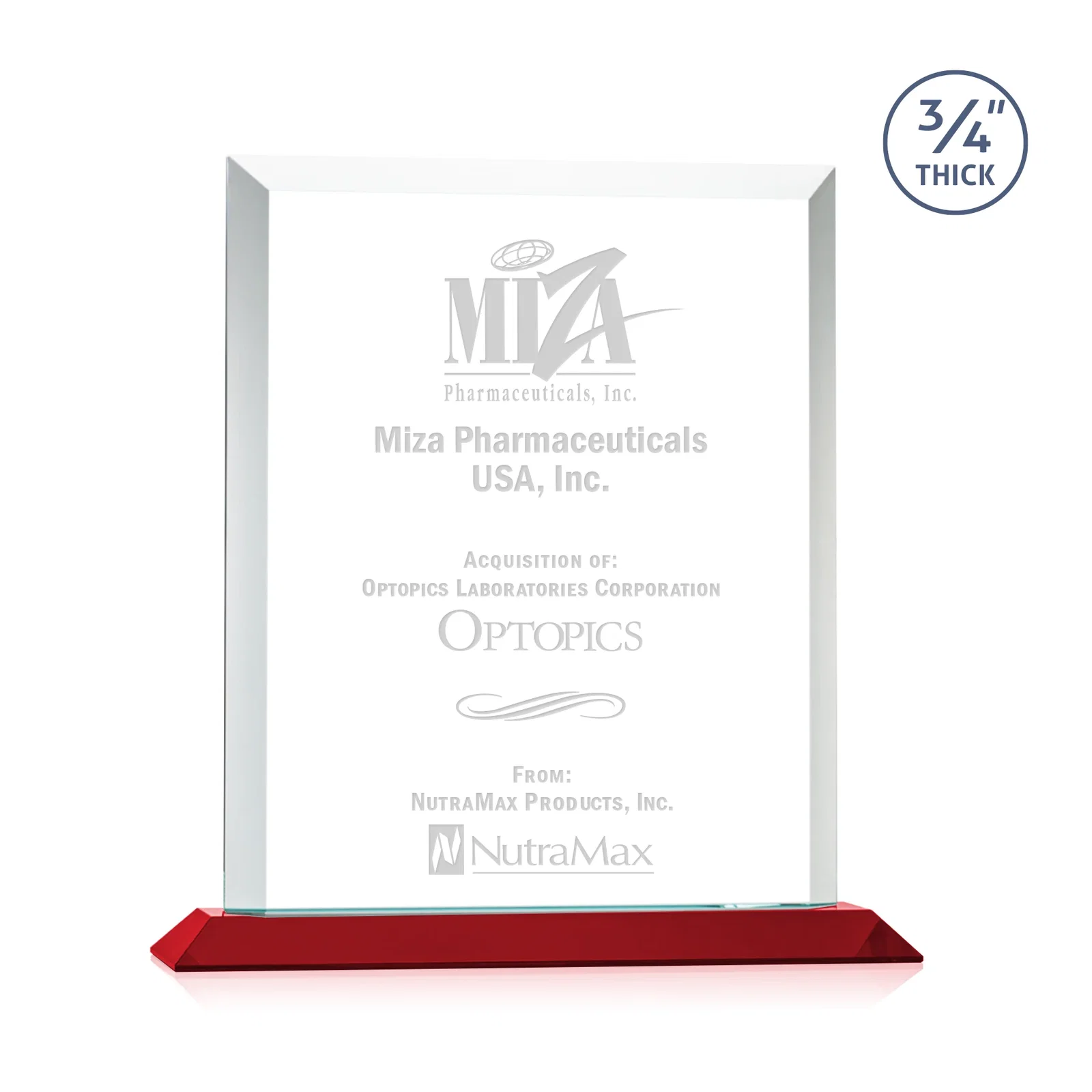 Promotional Three-Quarter-Inch Starfire Rectangle with Bevel-Framed Window, awards for volunteer appreciation
