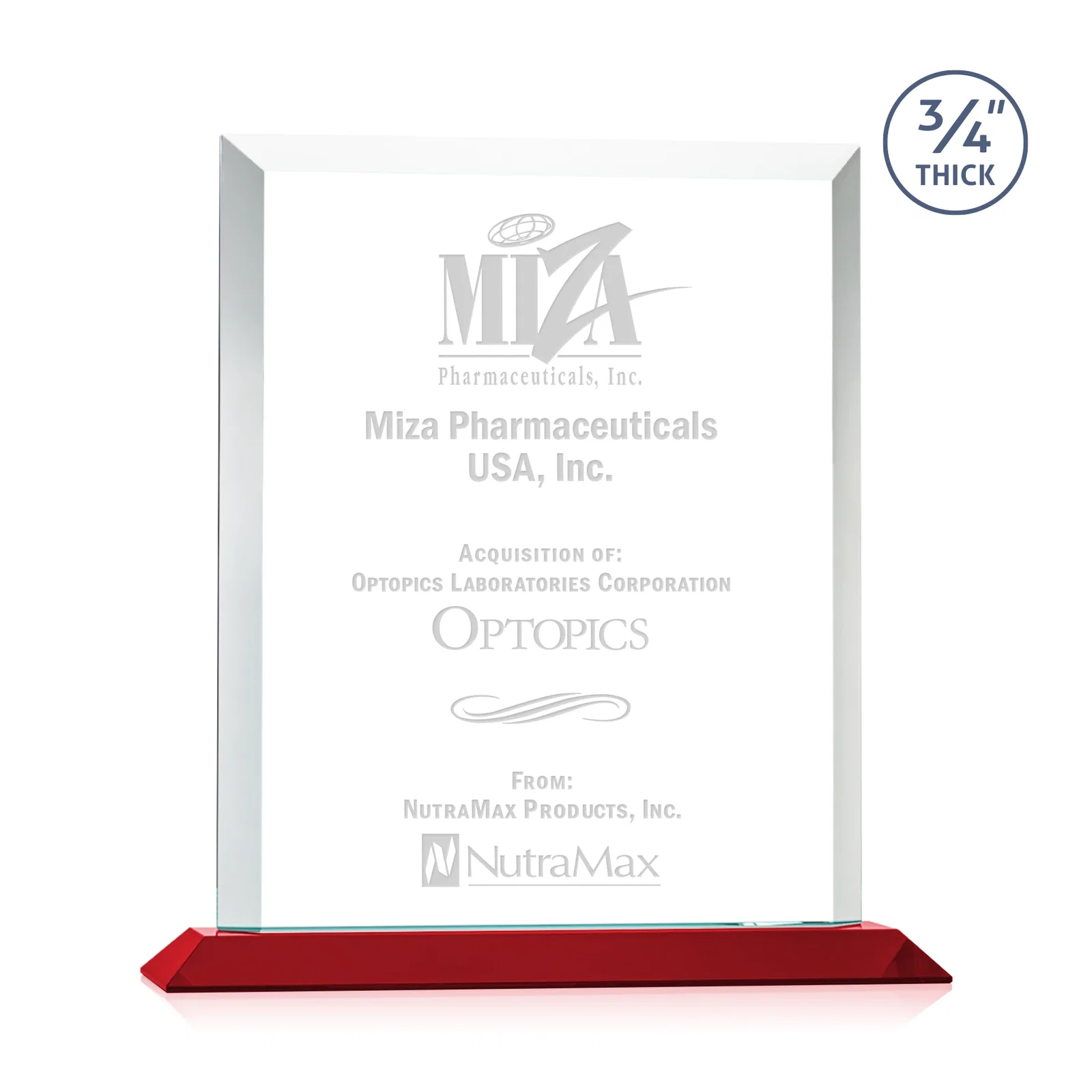 Promotional Three-Quarter-Inch Starfire Rectangle with Bevel-Framed Window, awards for dealer and partner awards