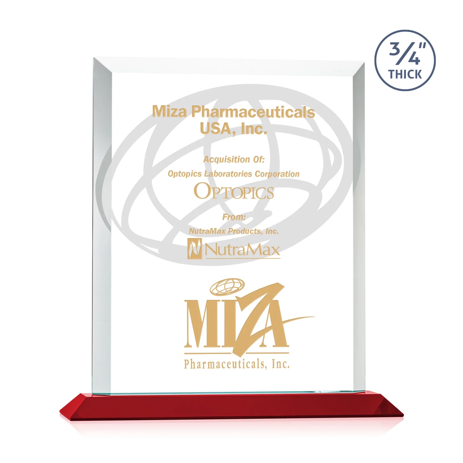 Promotional Three-Quarter-Inch Starfire Rectangle with Bevel-Framed Window, awards for company anniversary events