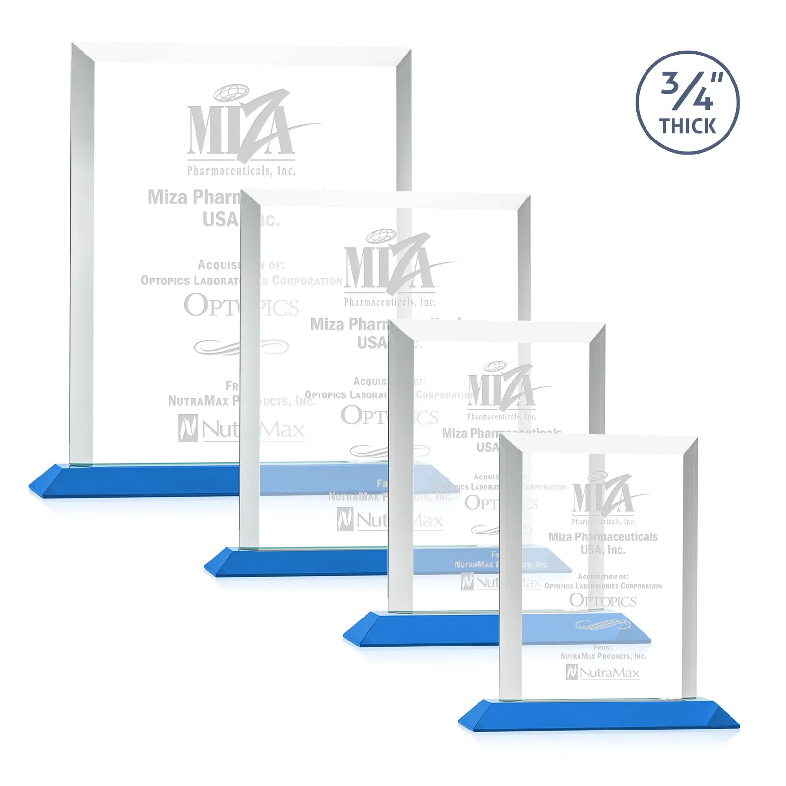 Branded Three-Quarter-Inch Starfire Rectangle with Bevel-Framed Window, awards for employee recognition
