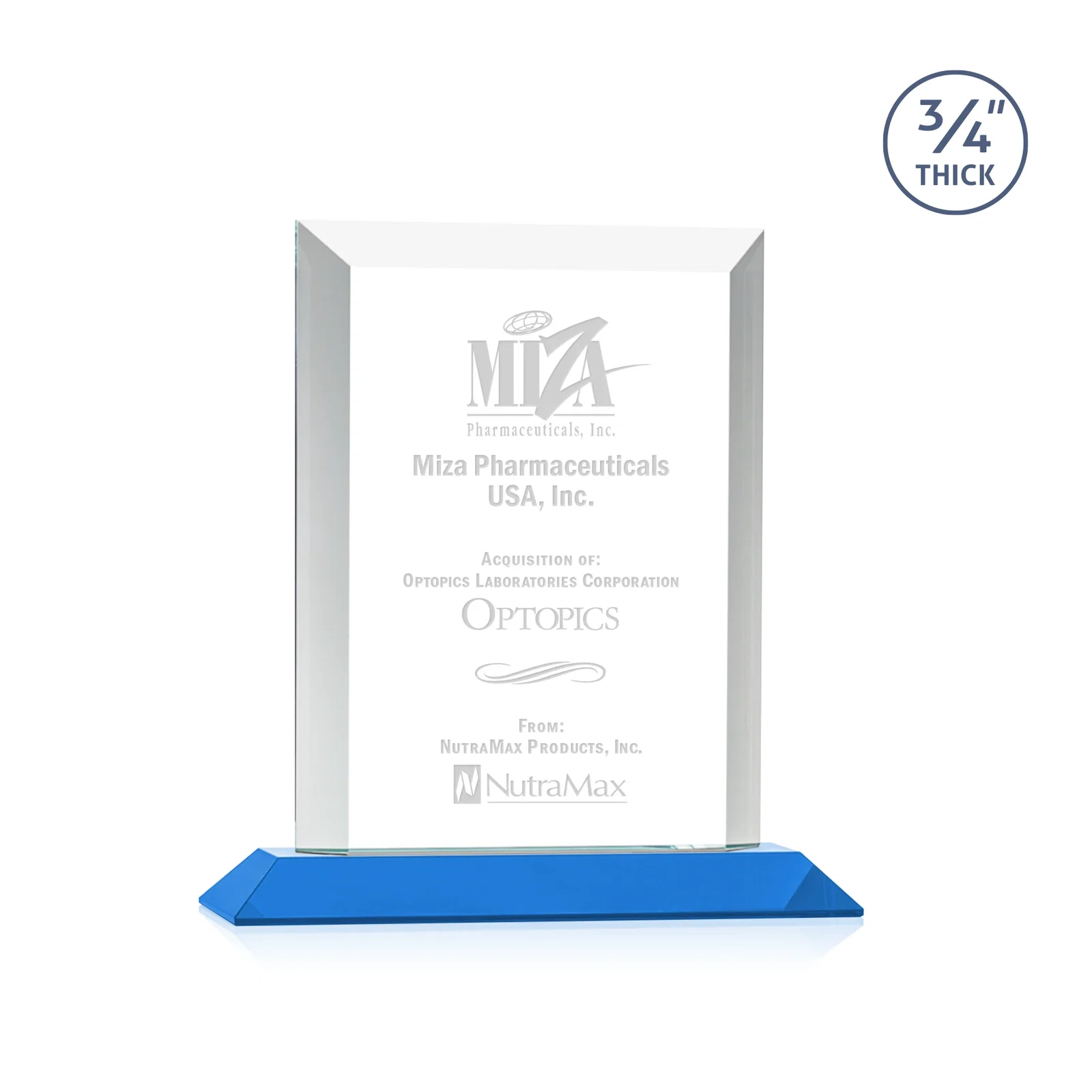 Branded Three-Quarter-Inch Starfire Rectangle with Bevel-Framed Window, awards for corporate award ceremonies