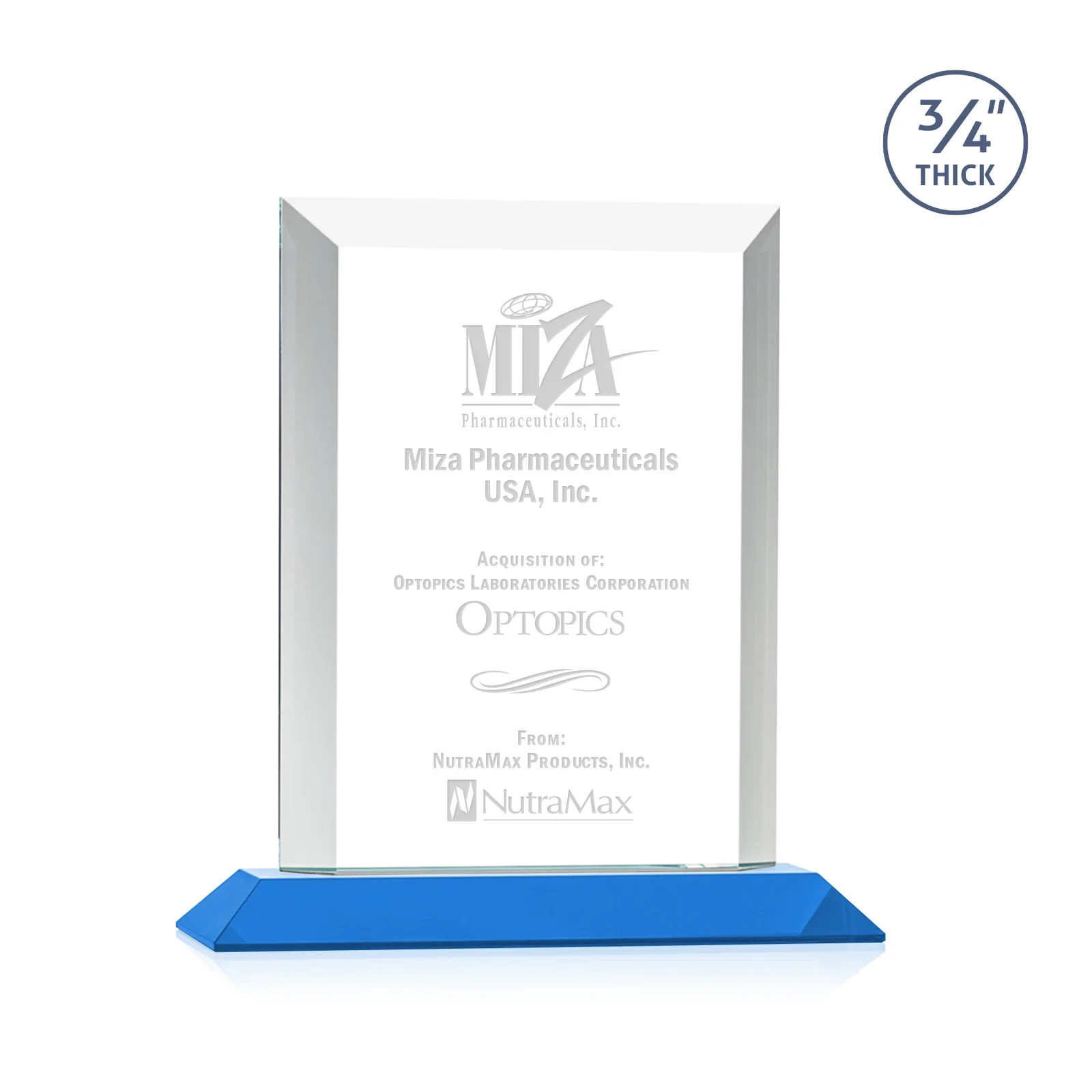 Branded Three-Quarter-Inch Starfire Rectangle with Bevel-Framed Window, awards for service anniversary gifts