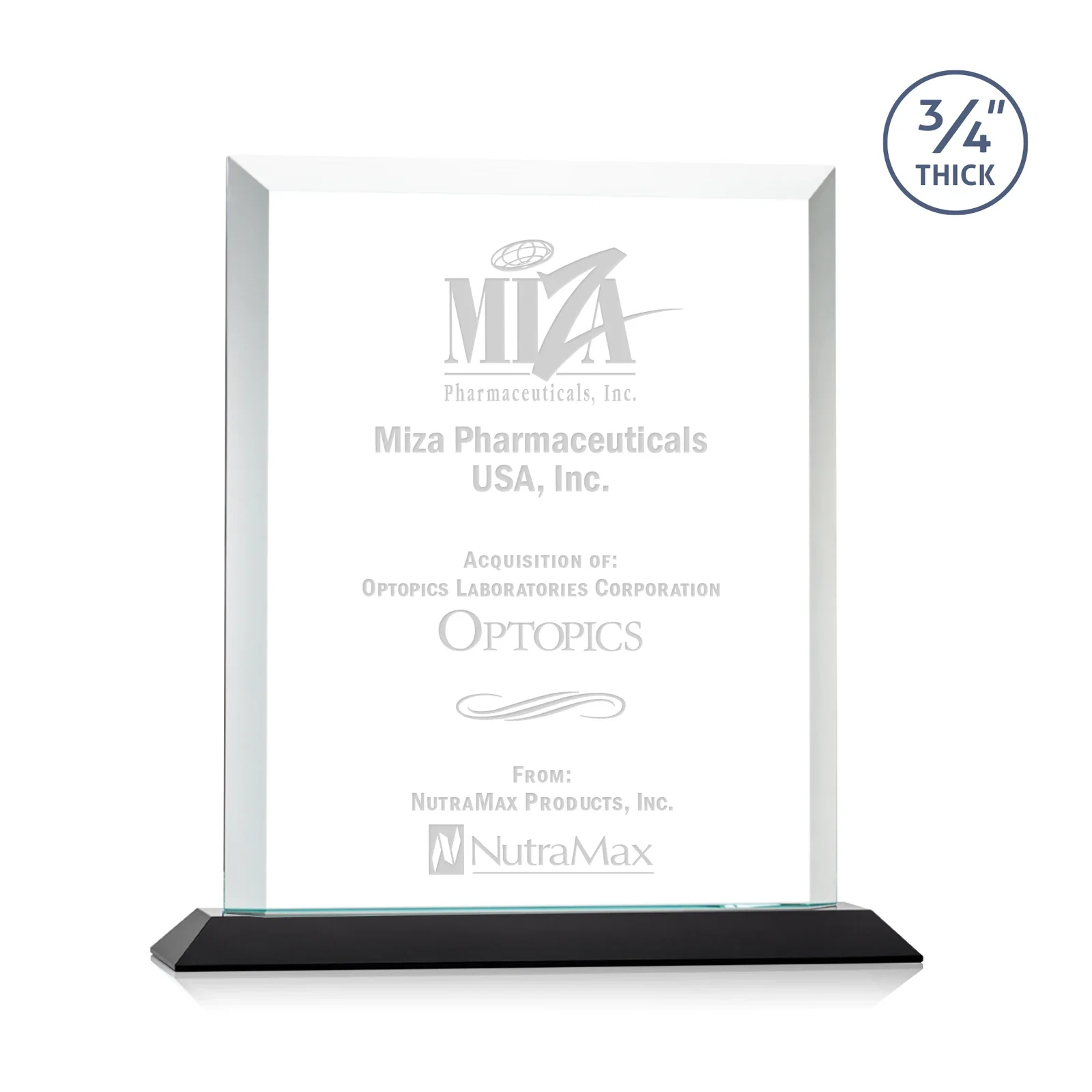 Custom Three-Quarter-Inch Starfire Rectangle with Bevel-Framed Window, awards for sales achievement awards