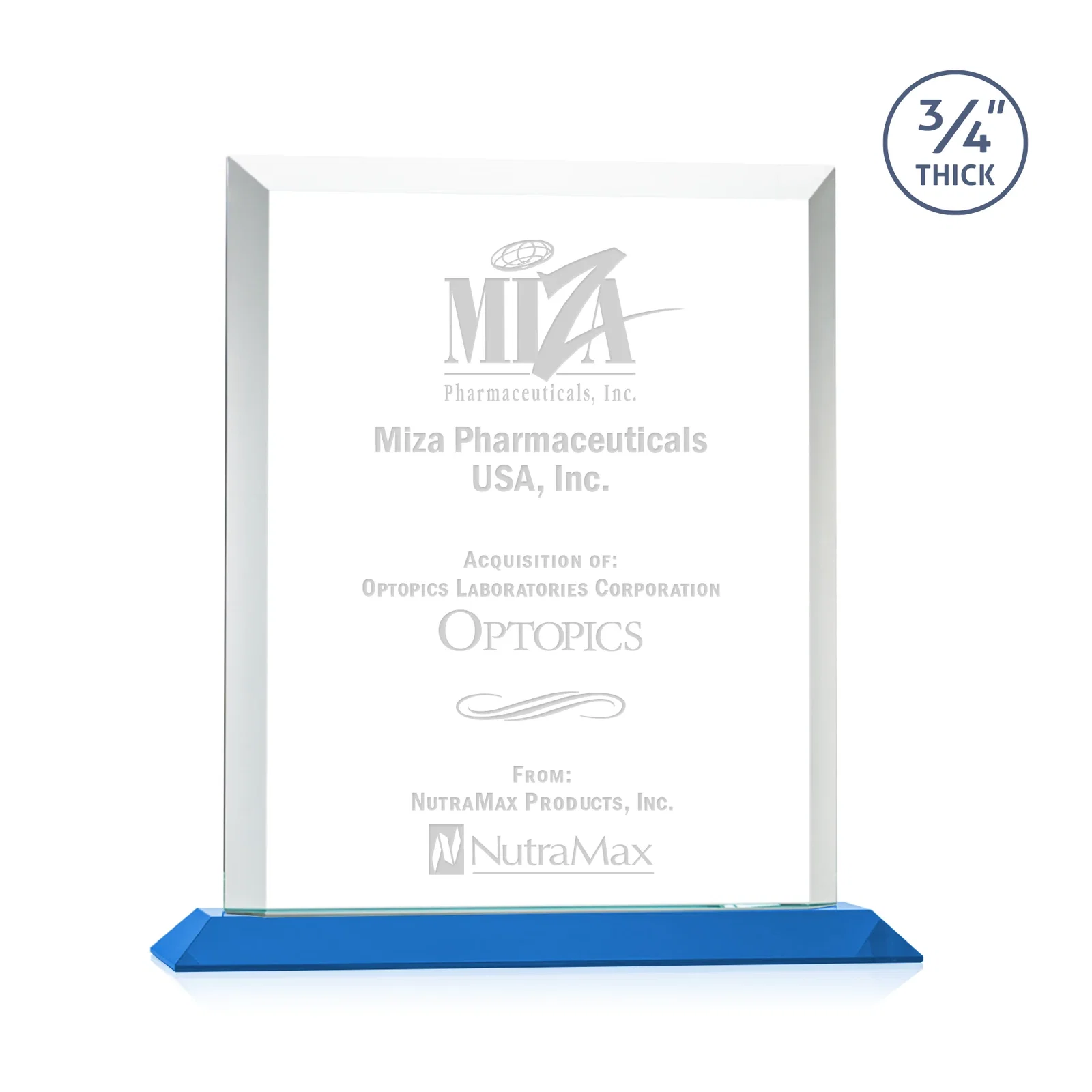 Branded Three-Quarter-Inch Starfire Rectangle with Bevel-Framed Window, awards for sales achievement awards