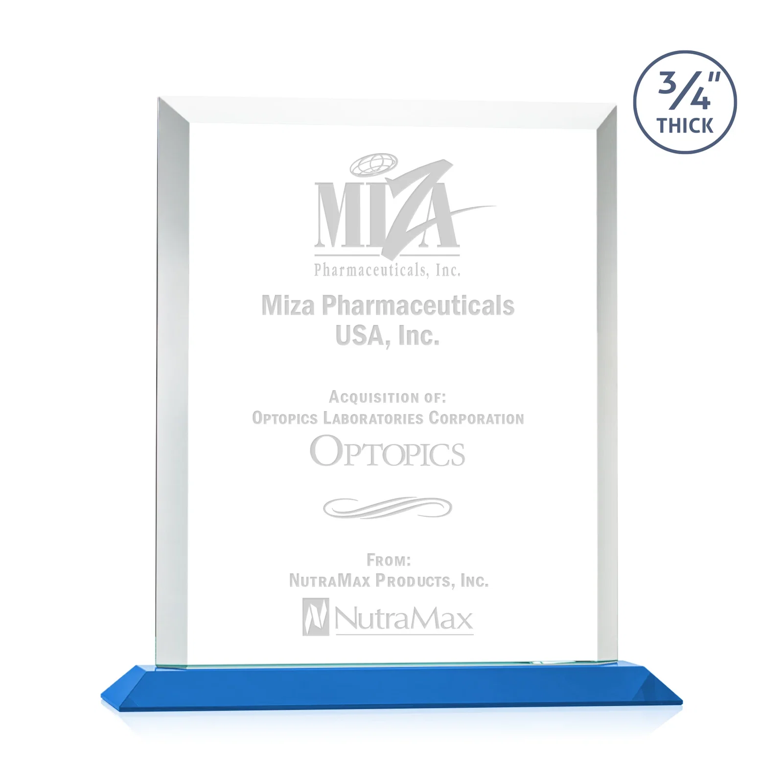 Branded Three-Quarter-Inch Starfire Rectangle with Bevel-Framed Window, awards for retirement presentations