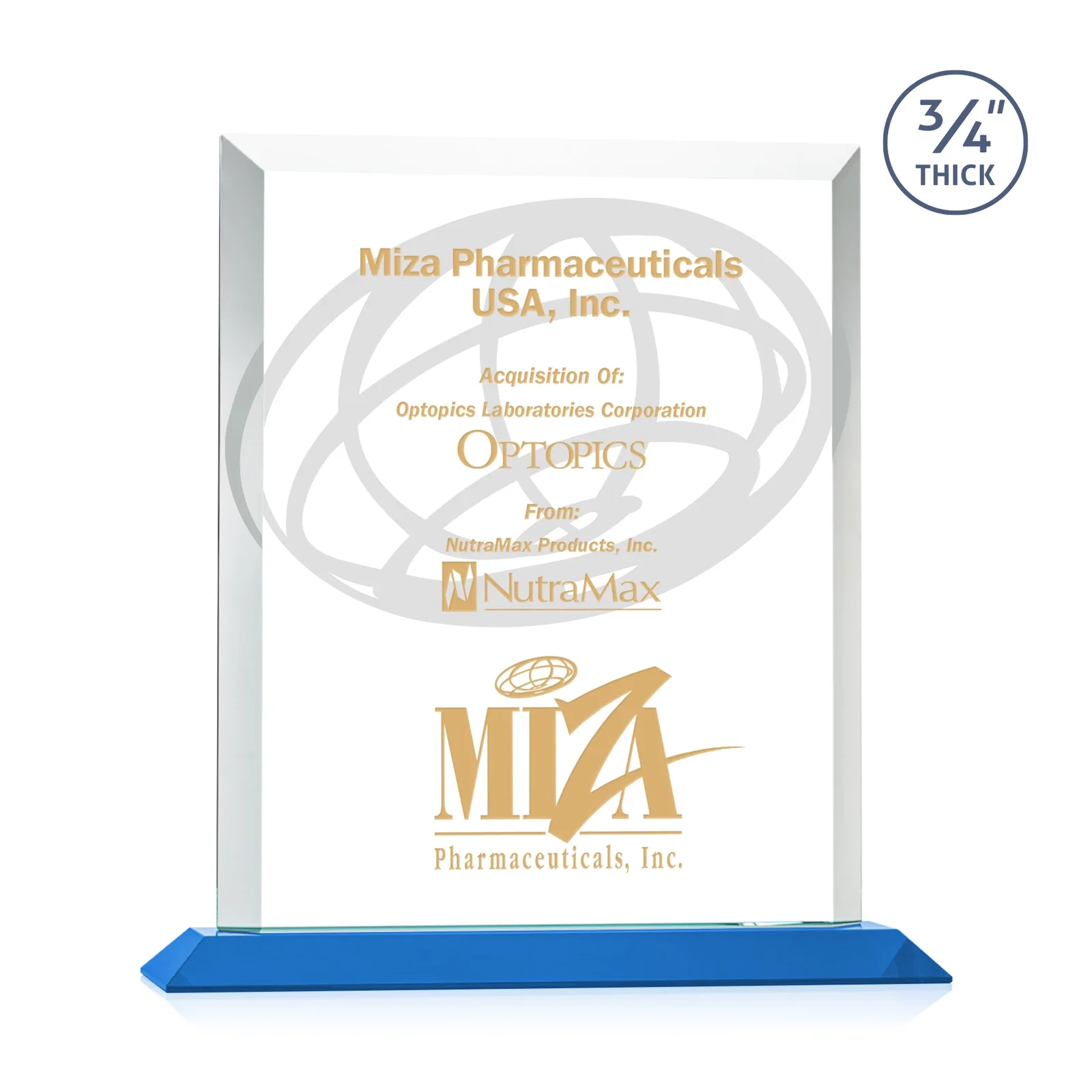 Branded Three-Quarter-Inch Starfire Rectangle with Bevel-Framed Window, awards for team milestone celebrations