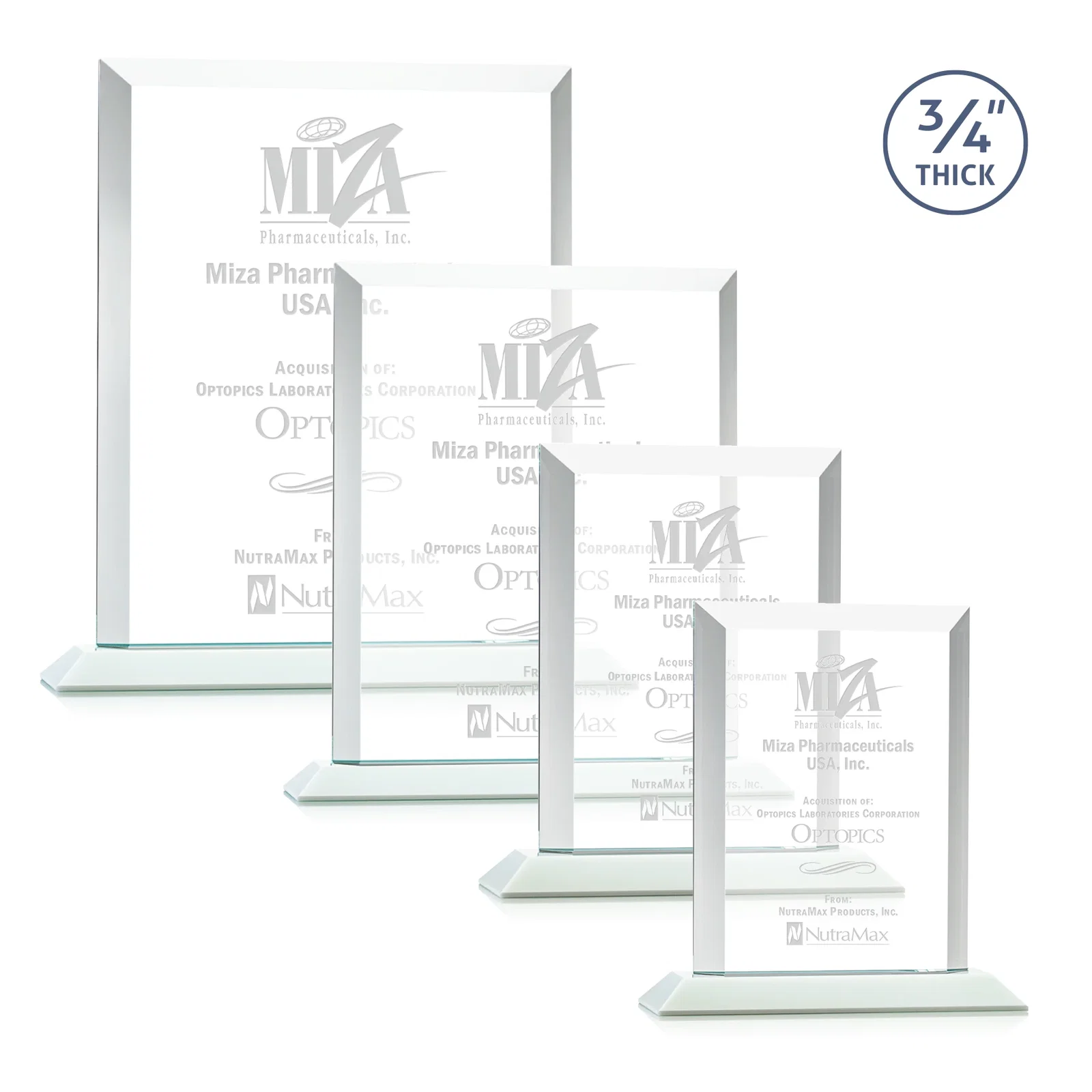 Branded Three-Quarter-Inch Starfire Rectangle with Bevel-Framed Window, awards for donor appreciation