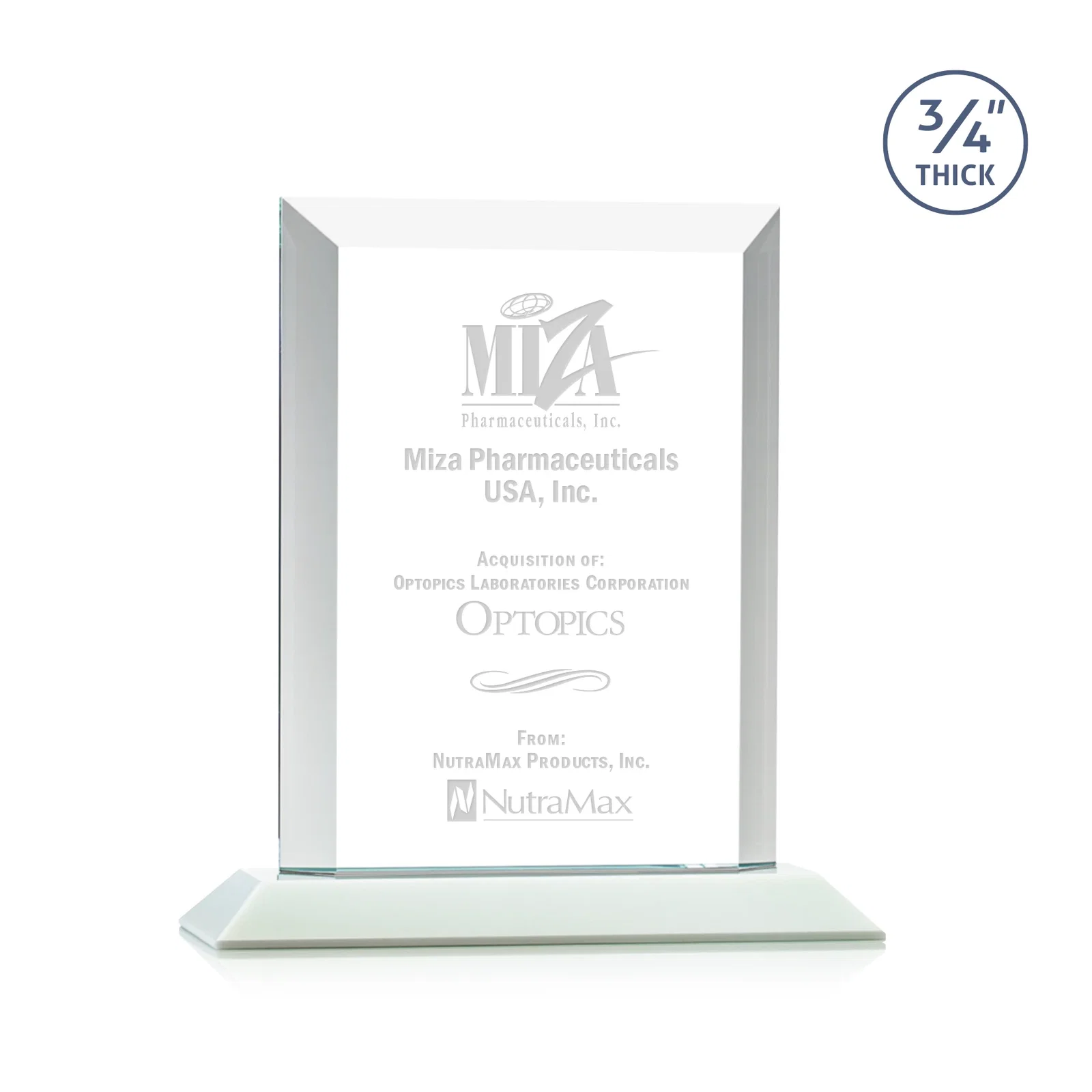 Branded Three-Quarter-Inch Starfire Rectangle with Bevel-Framed Window, awards for safety achievement programs