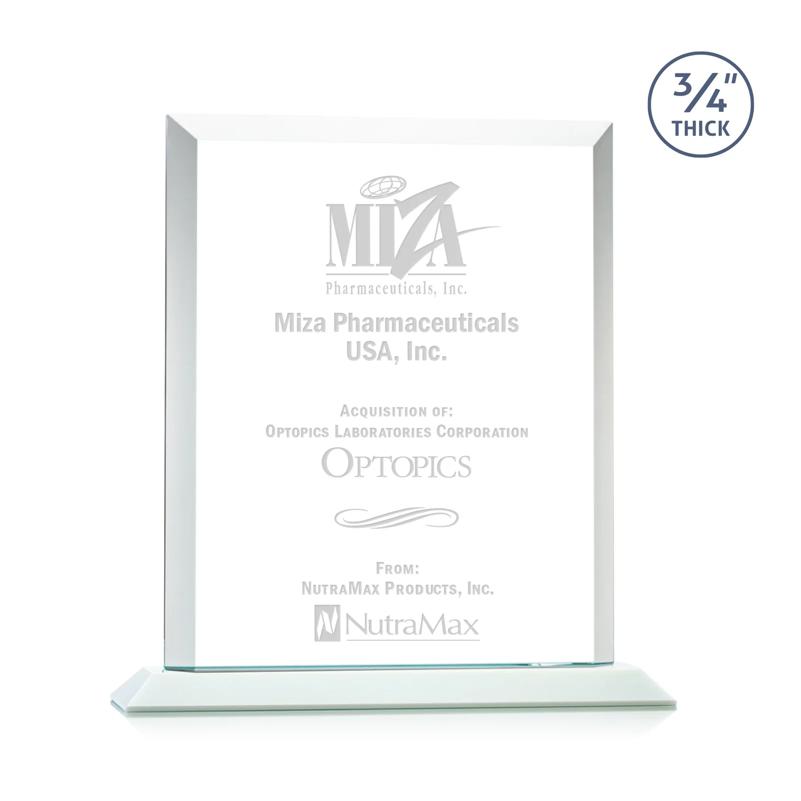Branded Three-Quarter-Inch Starfire Rectangle with Bevel-Framed Window, awards for volunteer appreciation