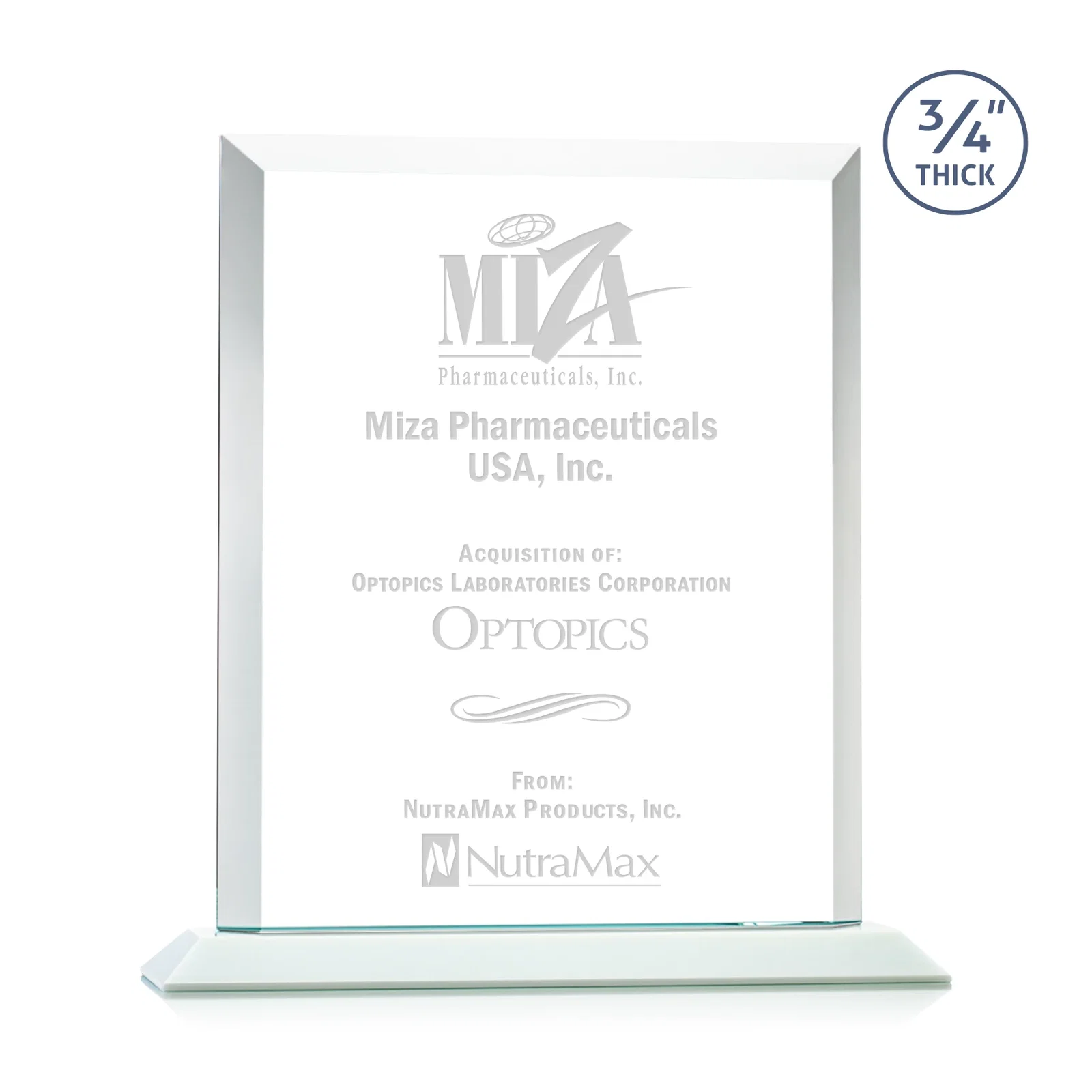 Branded Three-Quarter-Inch Starfire Rectangle with Bevel-Framed Window, awards for dealer and partner awards