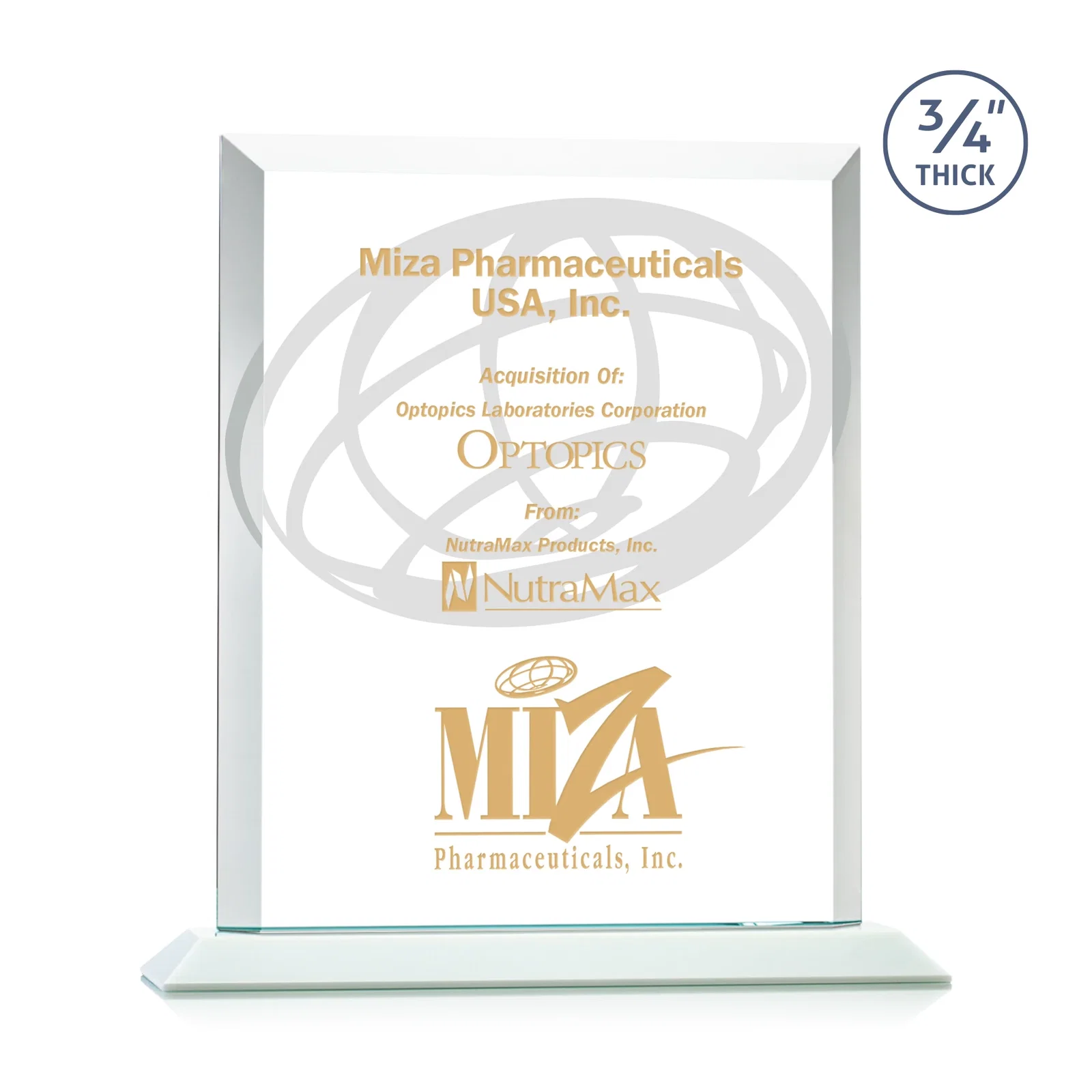 Branded Three-Quarter-Inch Starfire Rectangle with Bevel-Framed Window, awards for company anniversary events