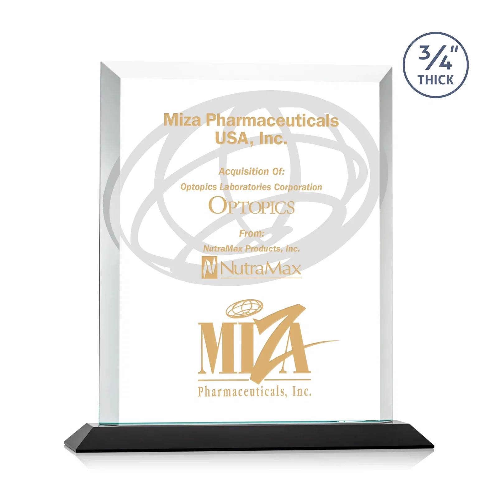 Custom Three-Quarter-Inch Starfire Rectangle with Bevel-Framed Window, awards for team milestone celebrations