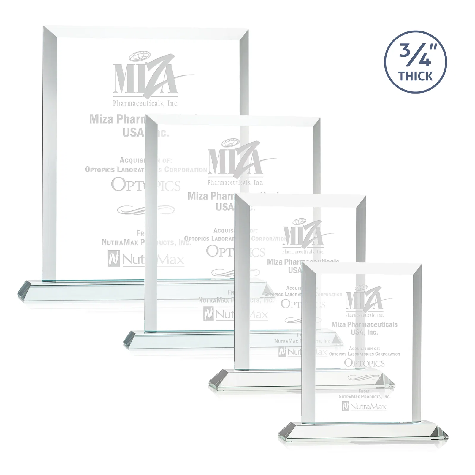 Custom Three-Quarter-Inch Starfire Rectangle with Bevel-Framed Window, awards for donor appreciation