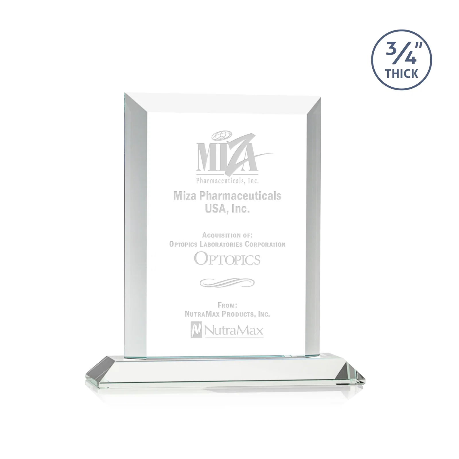 Custom Three-Quarter-Inch Starfire Rectangle with Bevel-Framed Window, awards for graduation ceremonies