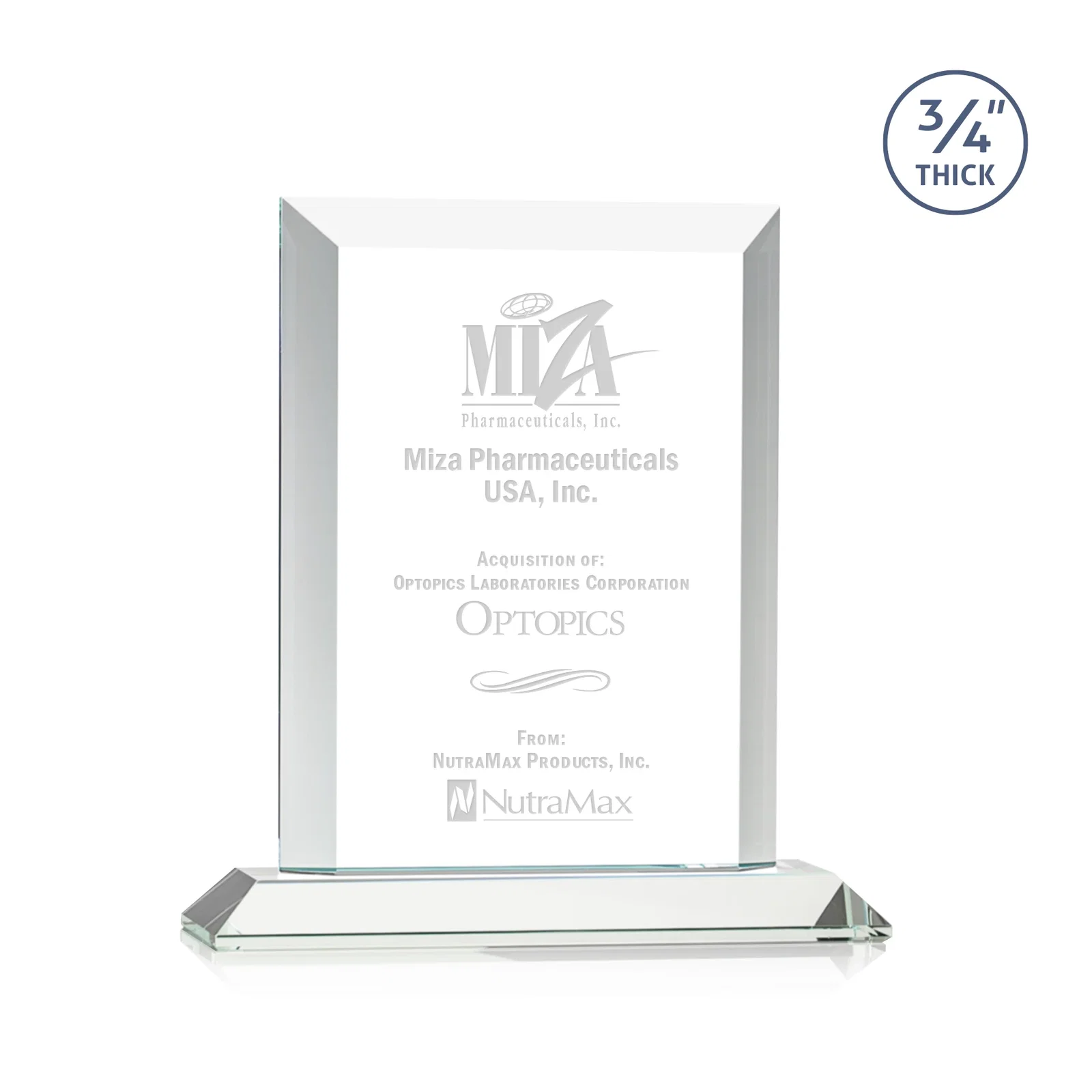 Custom Three-Quarter-Inch Starfire Rectangle with Bevel-Framed Window, awards for safety achievement programs