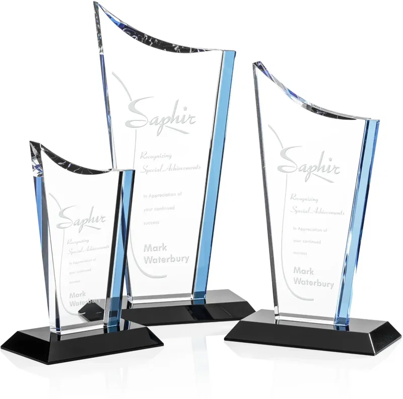 Optical Crystal Harris Award with Blue Accent. β view 1