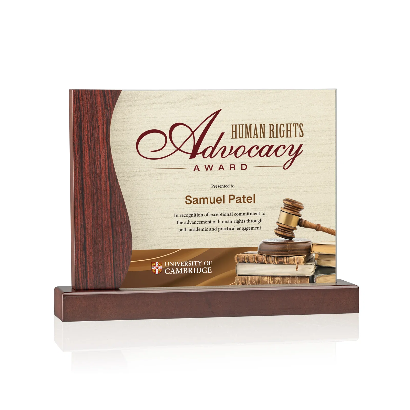 Custom Acrylic Panel Award in Rosewood or White Frame for corporate award ceremonies
