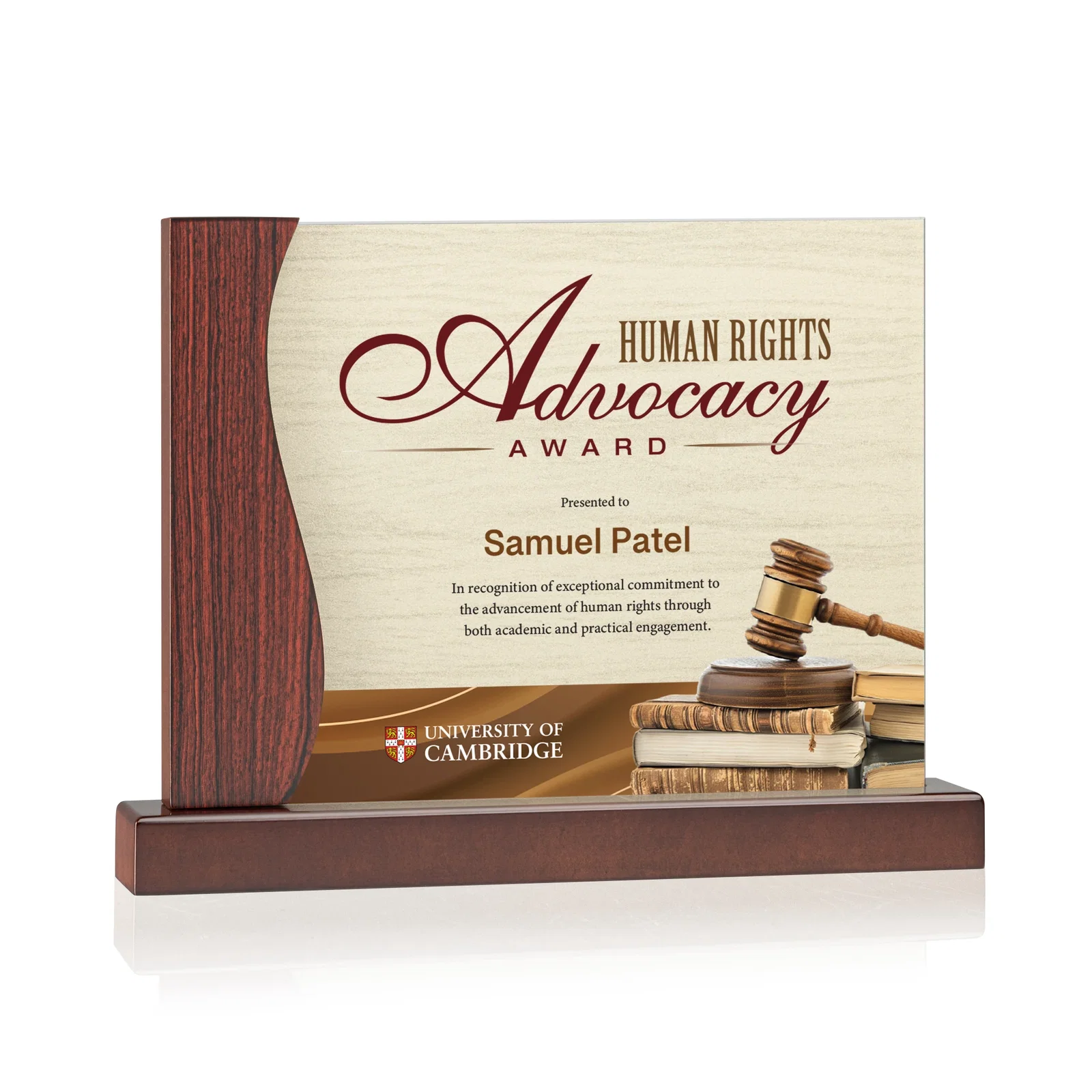 Custom Acrylic Panel Award in Rosewood or White Frame for service anniversary gifts
