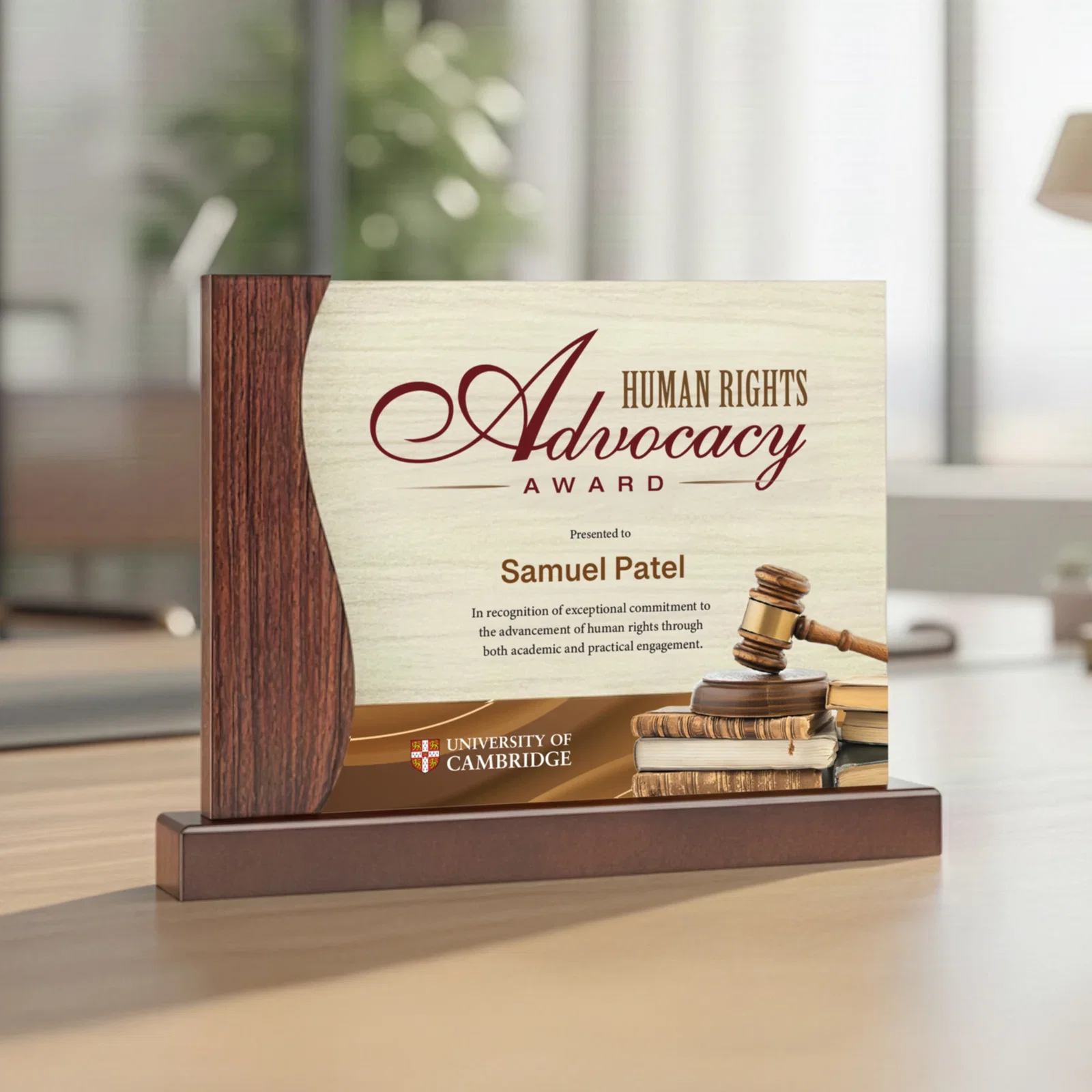Custom Acrylic Panel Award in Rosewood or White Frame for retirement presentations