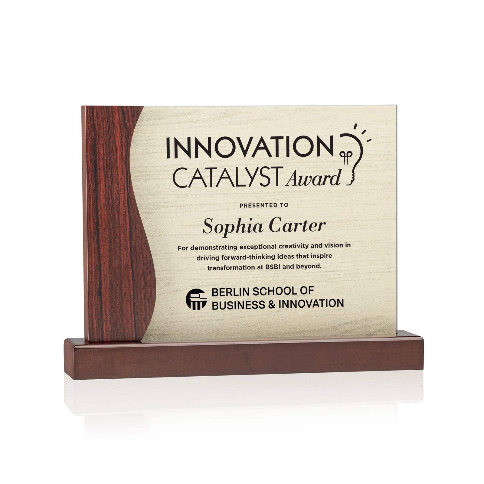 Custom Acrylic Panel Award in Rosewood or White Frame for donor appreciation