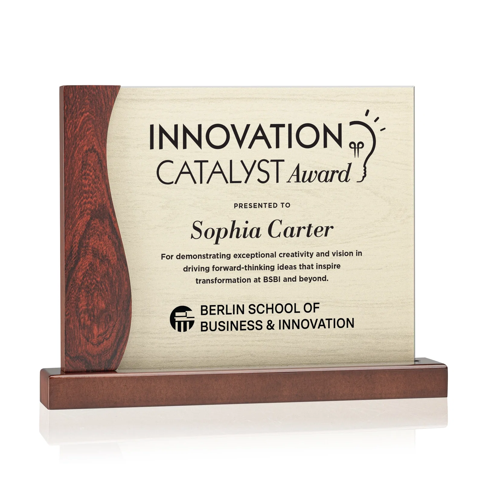 Custom Acrylic Panel Award in Rosewood or White Frame for safety achievement programs
