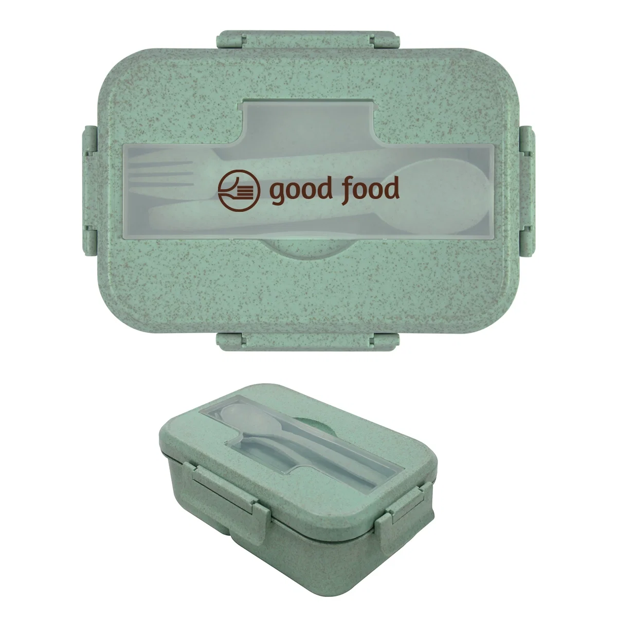 Lunch container opened to show its divided compartments