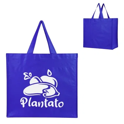 Recycled non-woven shopper tote with matching trim and long handles