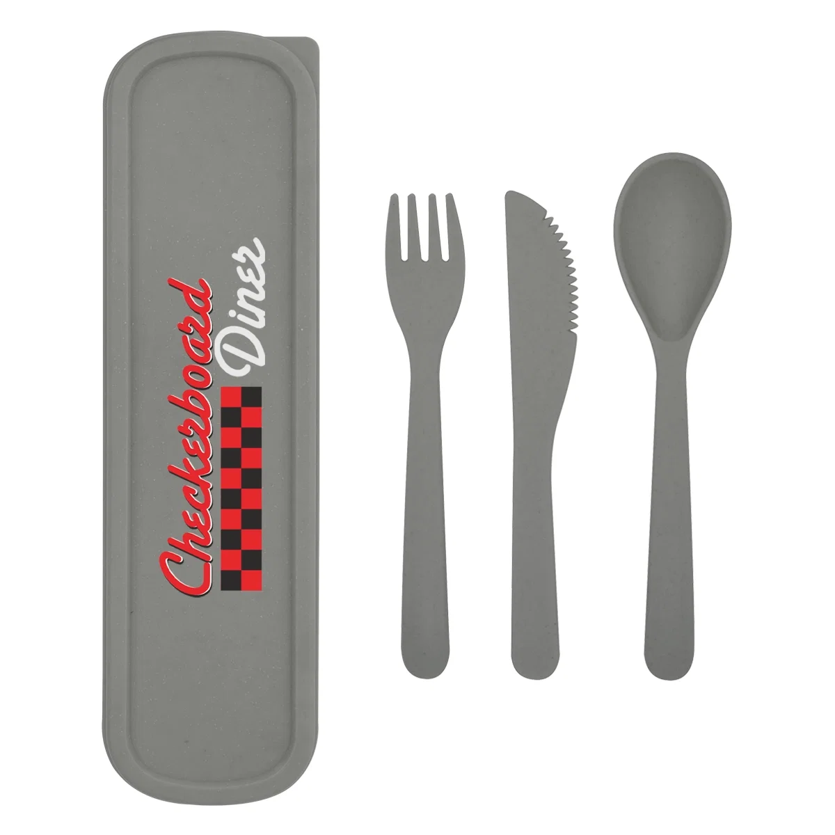 Fork, spoon and knife laid out in a row