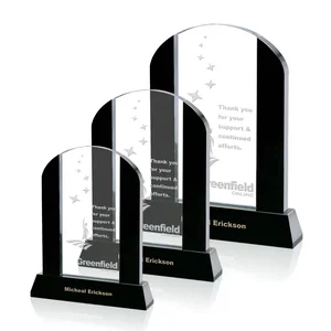 Black and Clear Optical Crystal Award with Arched Top