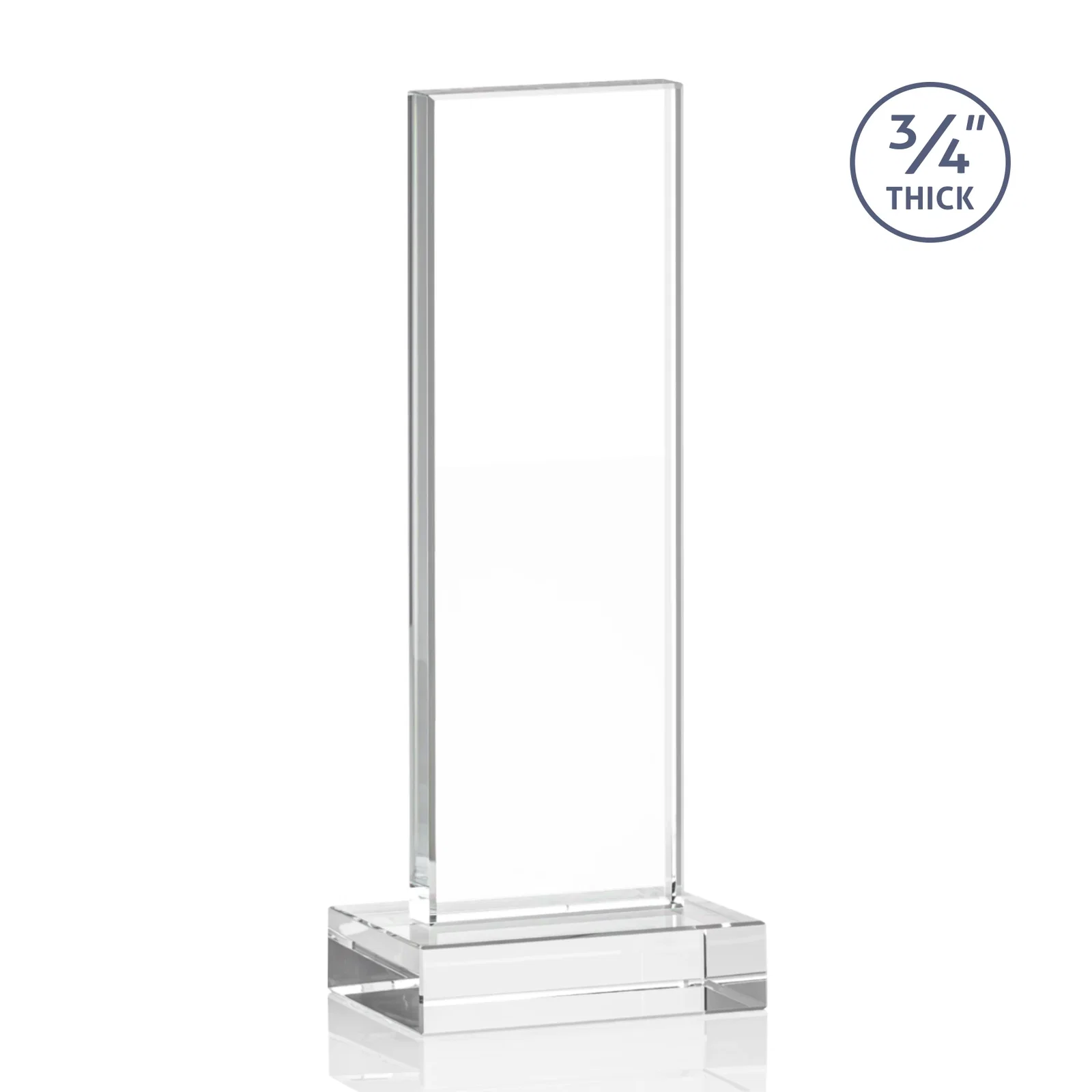 Personalized Clear Optical Crystal Tower Award on Thick Matching Base, with your logo for retirement presentations