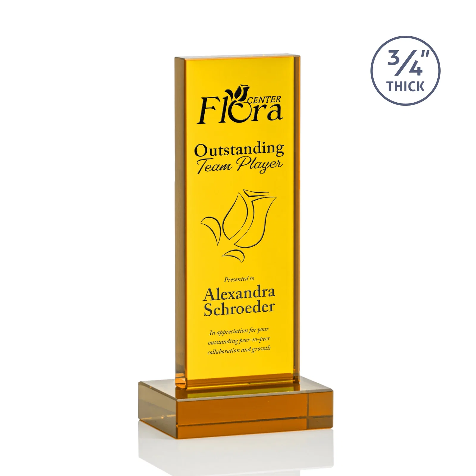 Custom Clear Optical Crystal Tower Award on Thick Matching Base for dealer and partner awards