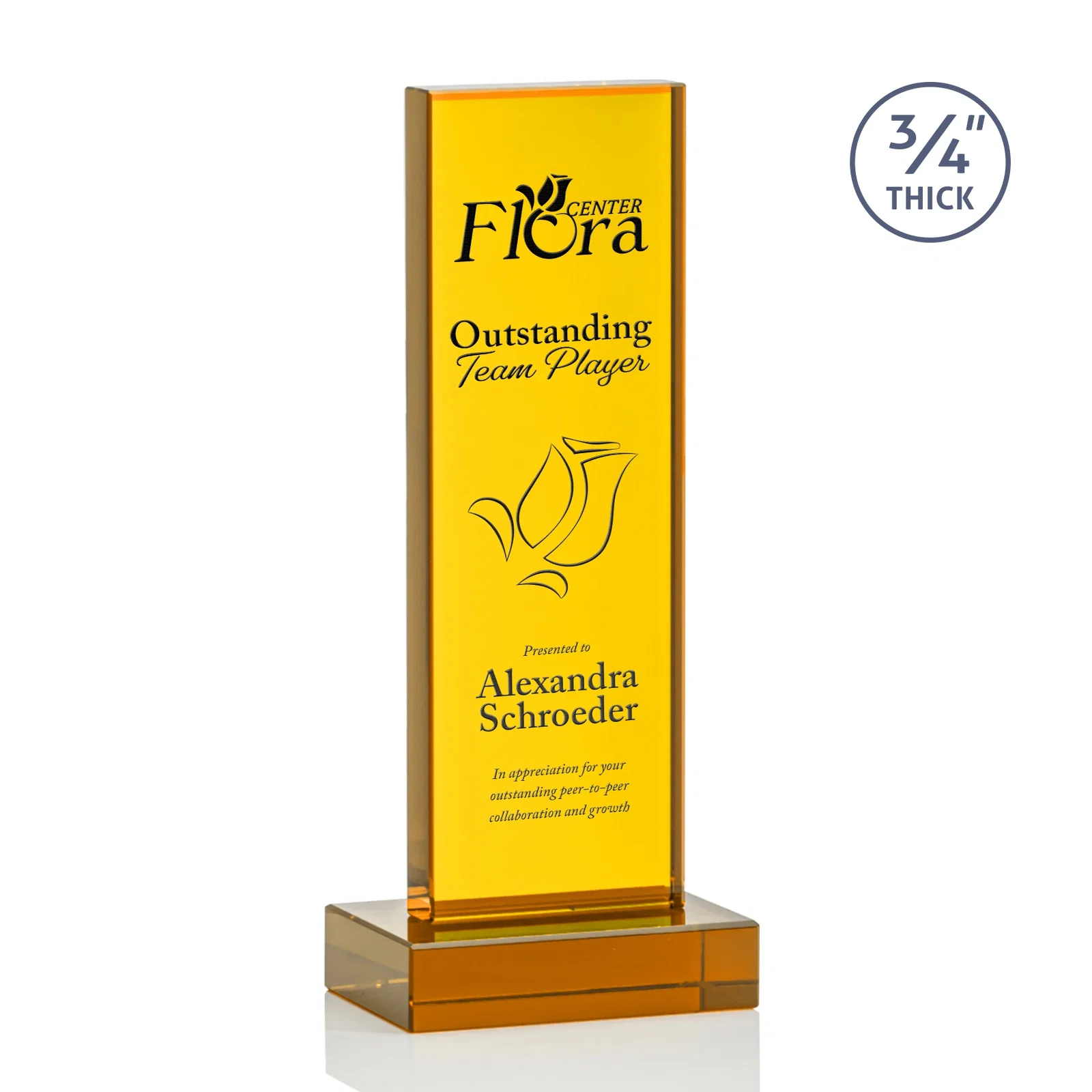 Custom Clear Optical Crystal Tower Award on Thick Matching Base for company anniversary events