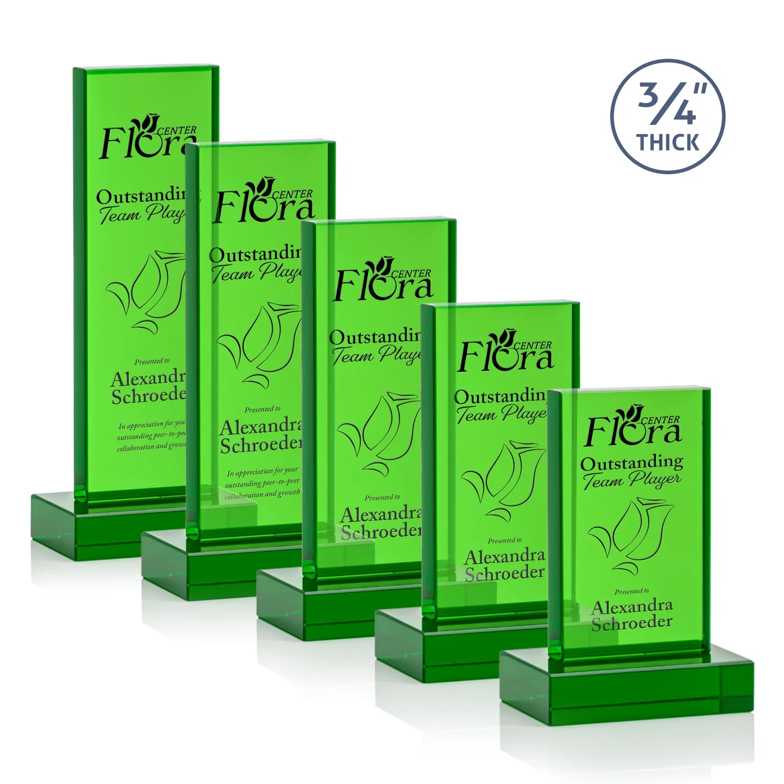 Personalized Clear Optical Crystal Tower Award on Thick Matching Base for employee recognition