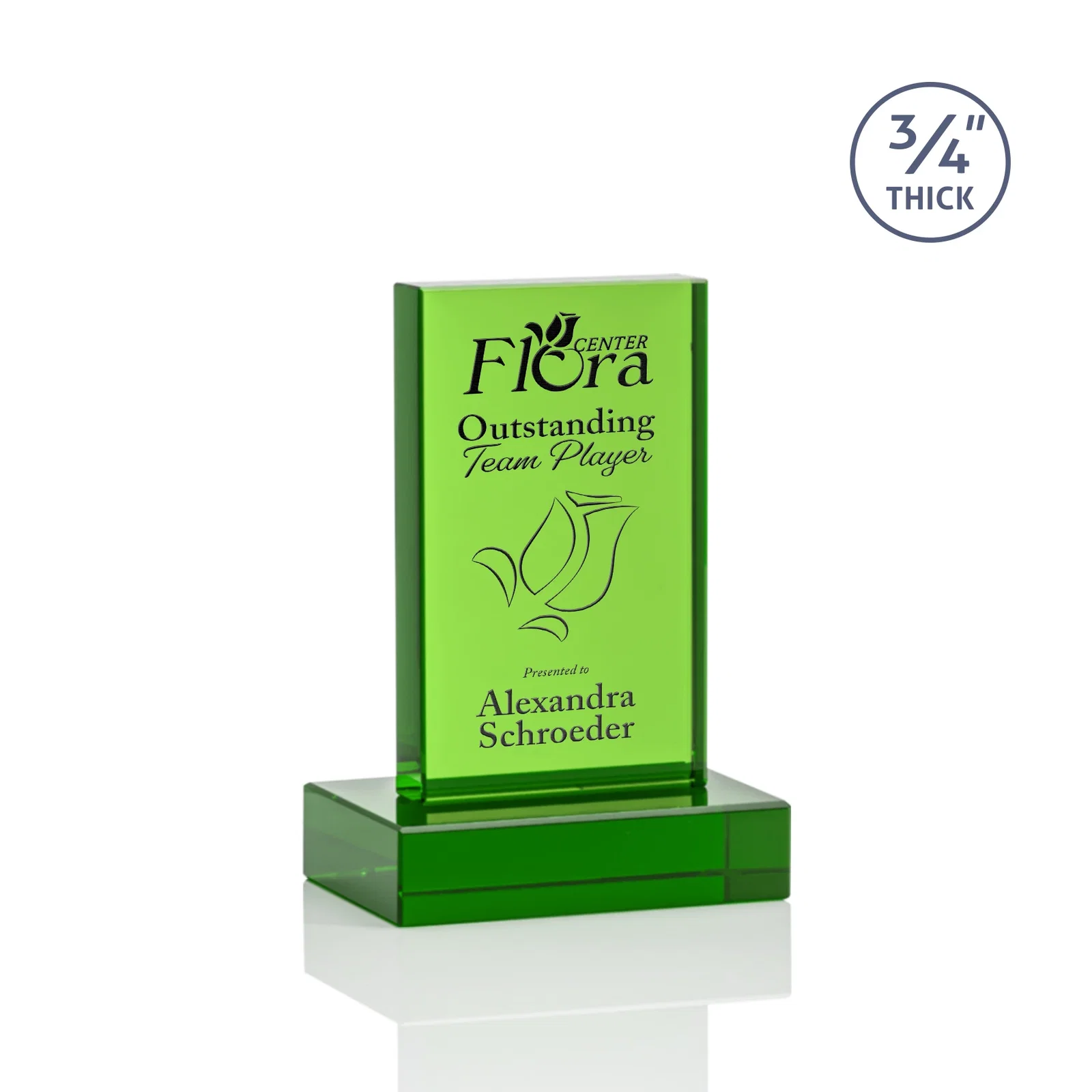 Personalized Clear Optical Crystal Tower Award on Thick Matching Base for corporate award ceremonies
