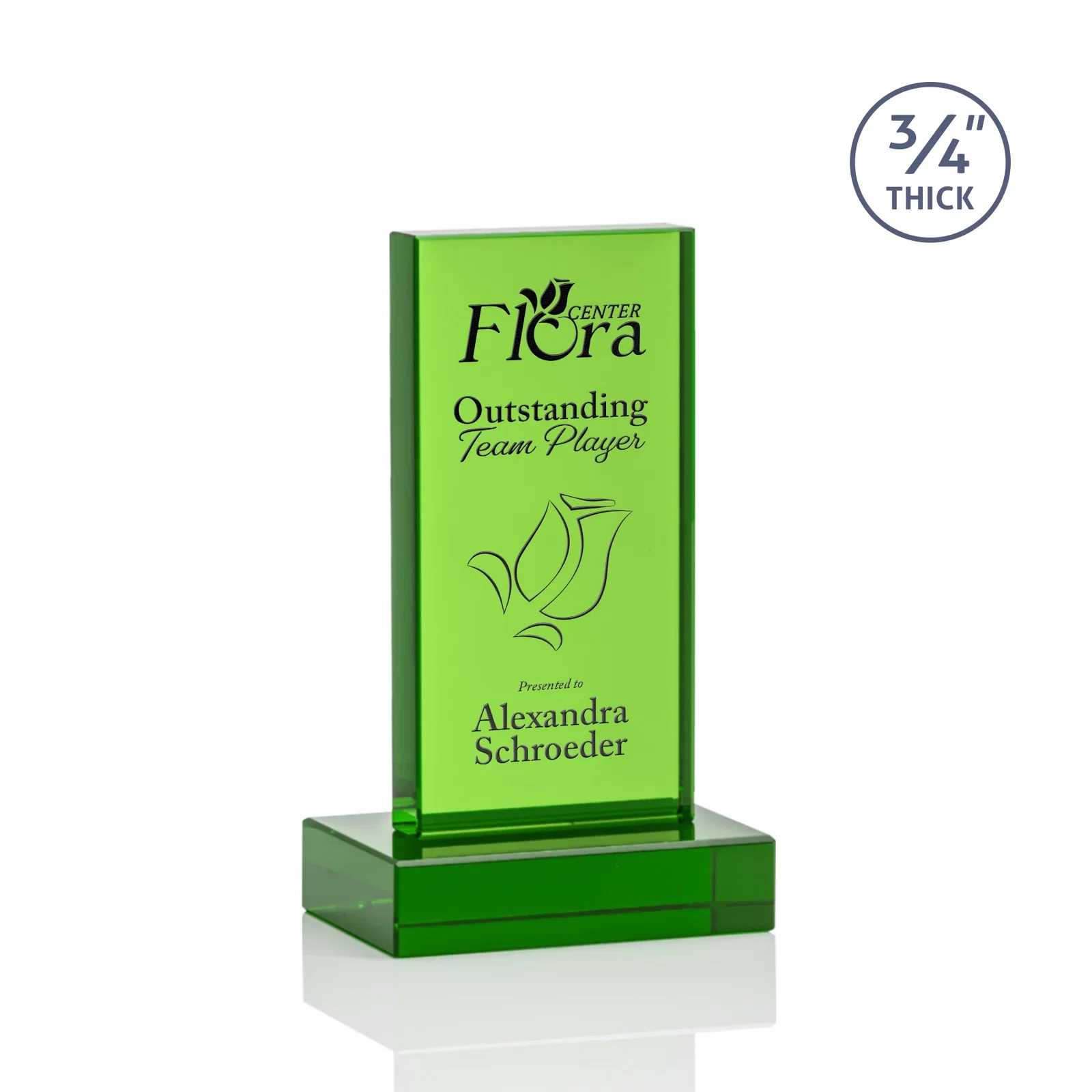Personalized Clear Optical Crystal Tower Award on Thick Matching Base for service anniversary gifts