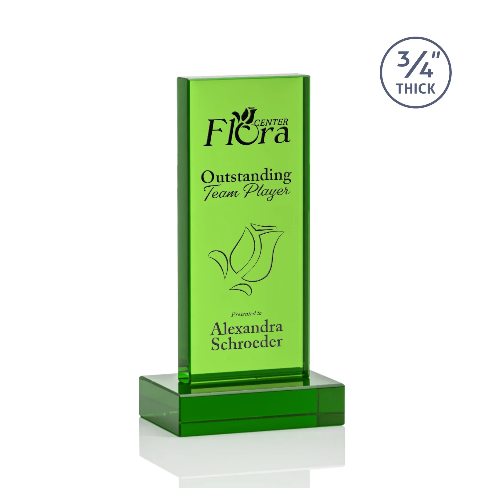 Personalized Clear Optical Crystal Tower Award on Thick Matching Base for sales achievement awards