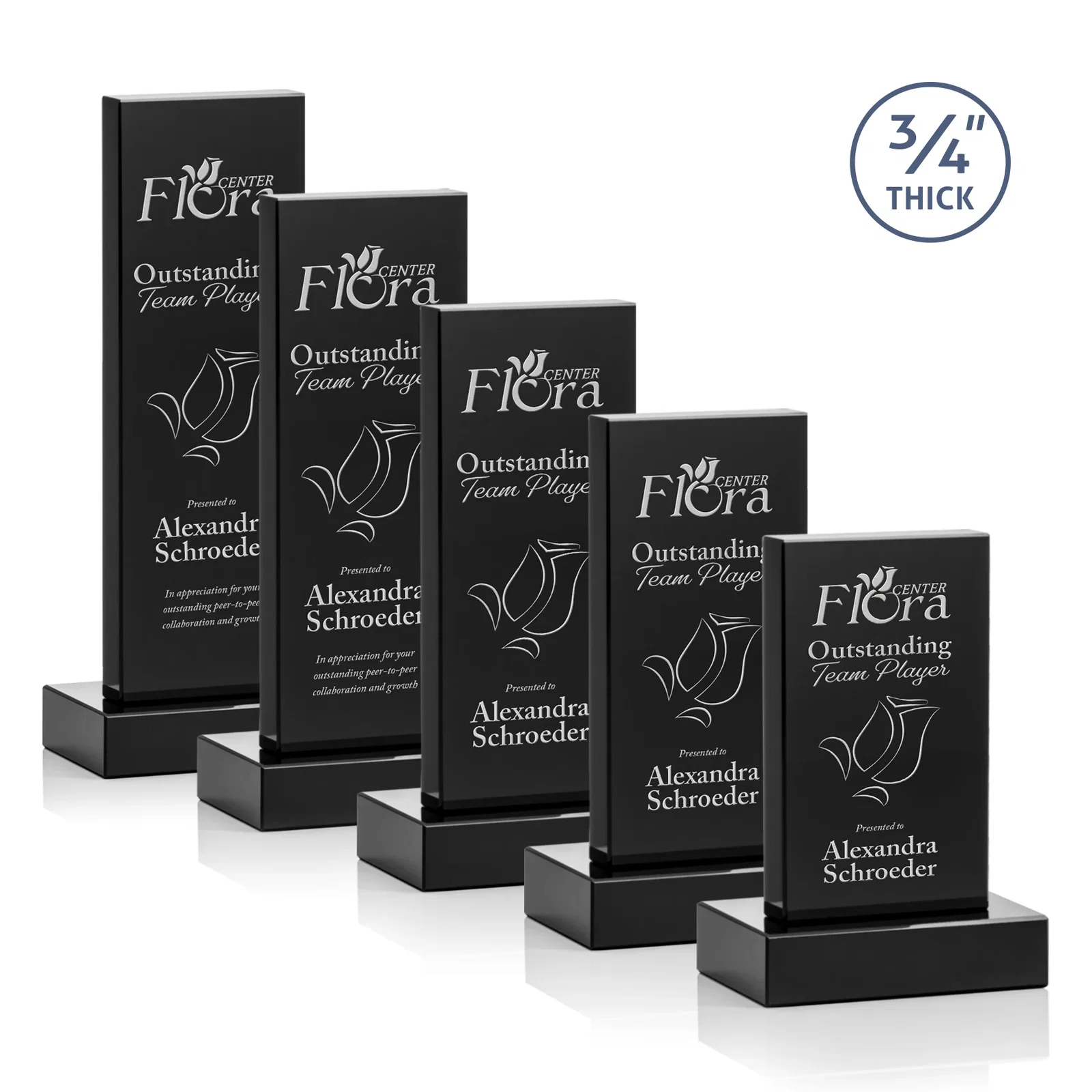 Personalized Clear Optical Crystal Tower Award on Thick Matching Base for donor appreciation