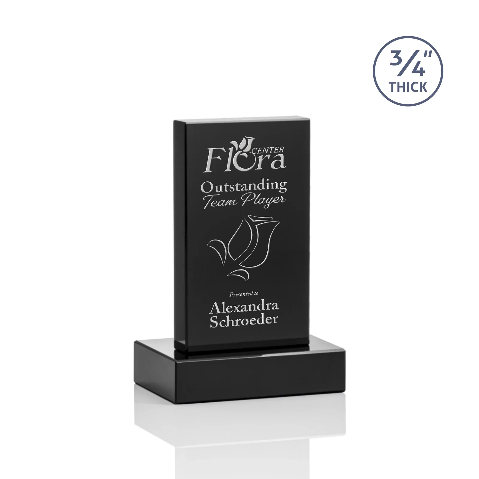 Personalized Clear Optical Crystal Tower Award on Thick Matching Base for graduation ceremonies