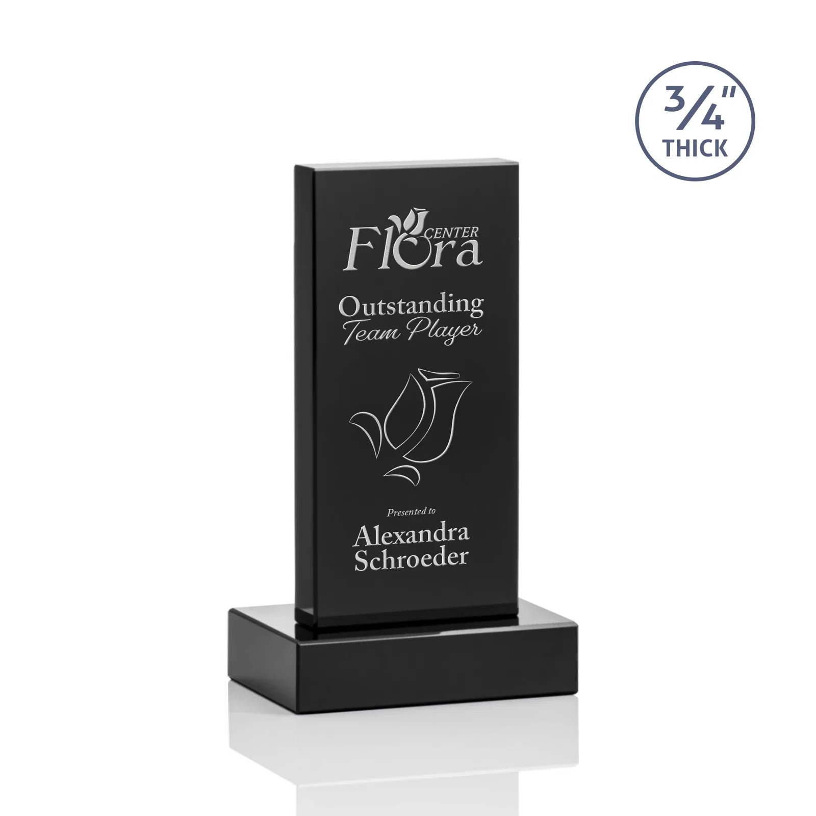 Personalized Clear Optical Crystal Tower Award on Thick Matching Base for safety achievement programs