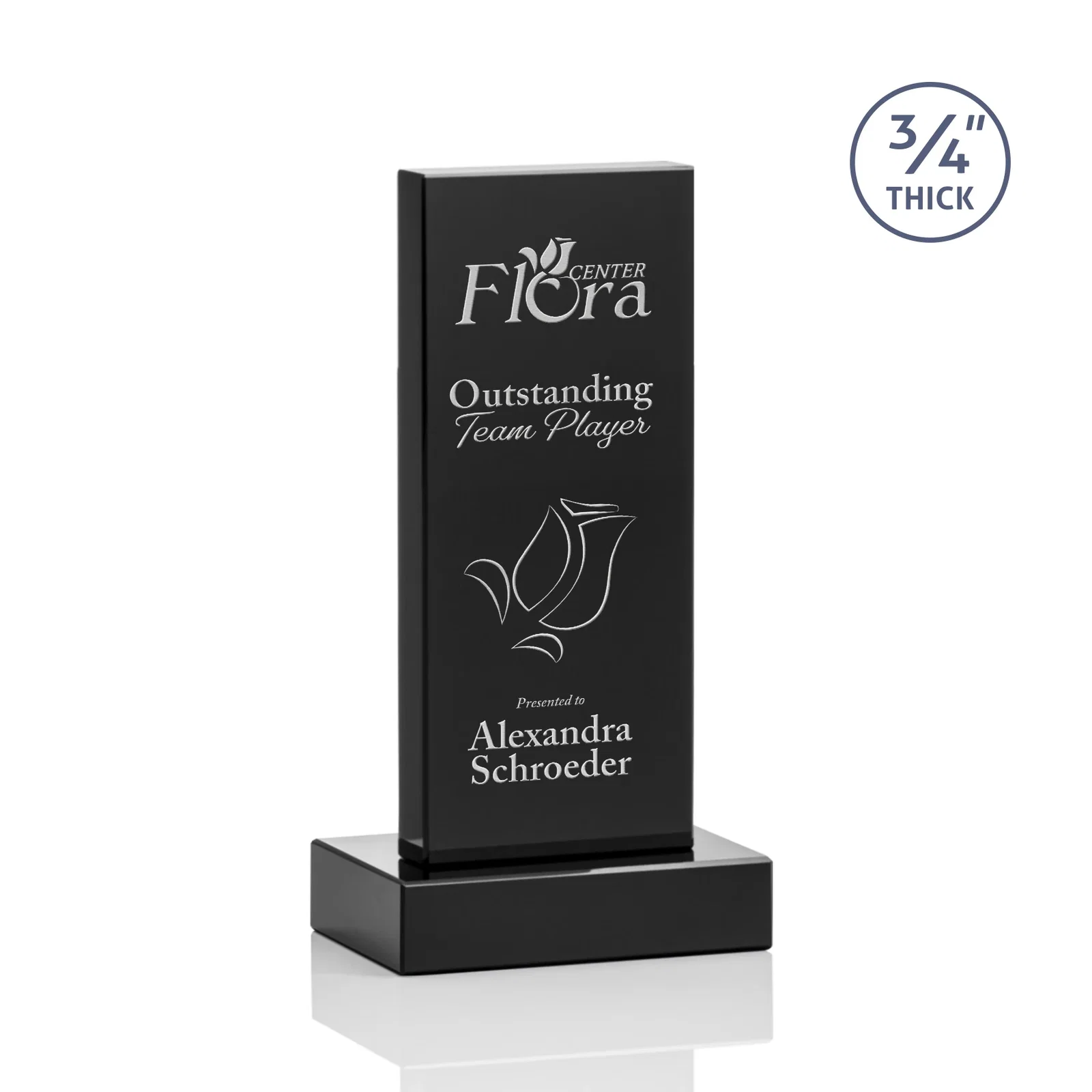 Personalized Clear Optical Crystal Tower Award on Thick Matching Base for volunteer appreciation